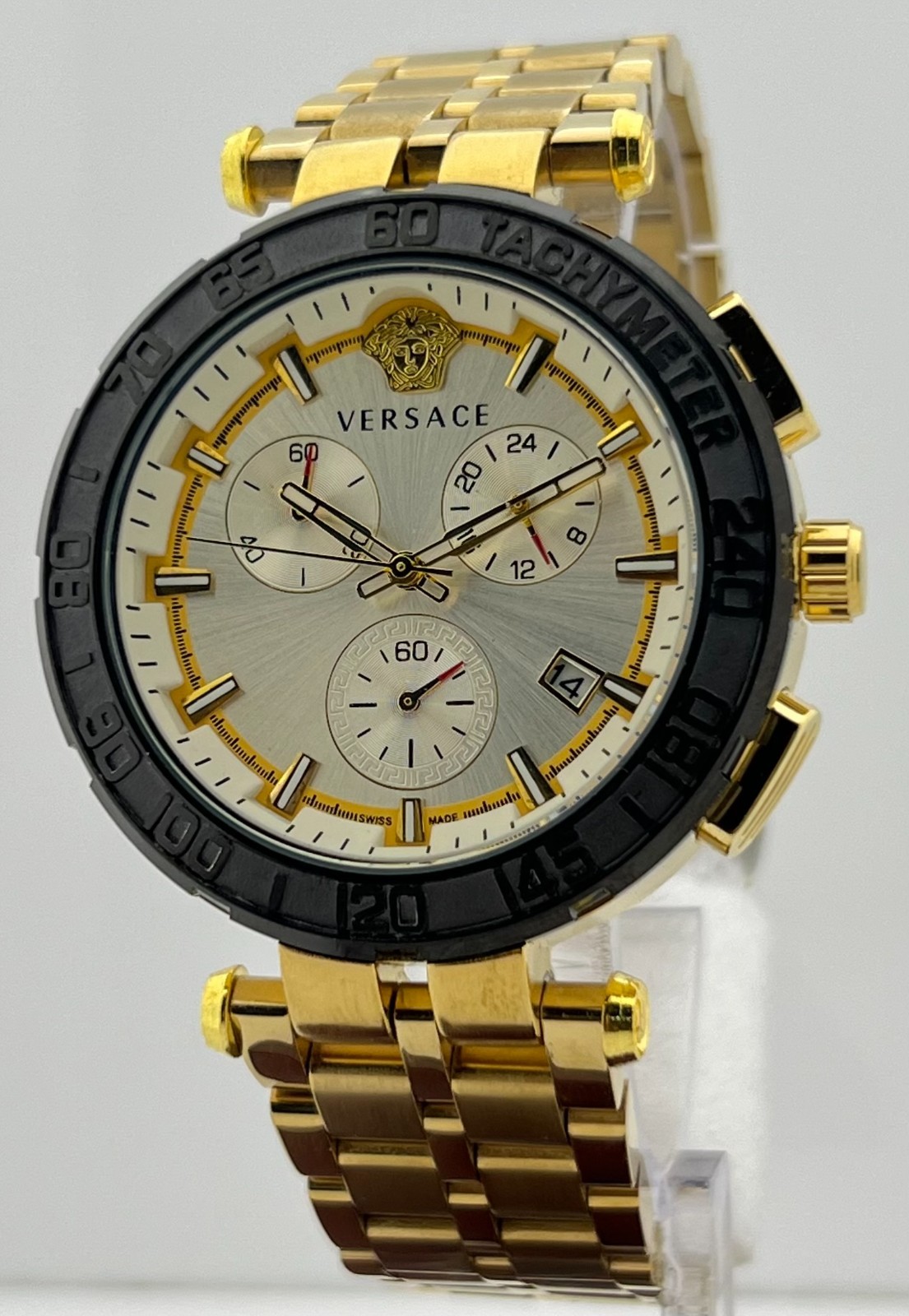Premium Men’s Versace Greca Chronograph White Dial Date Working Wristwatch