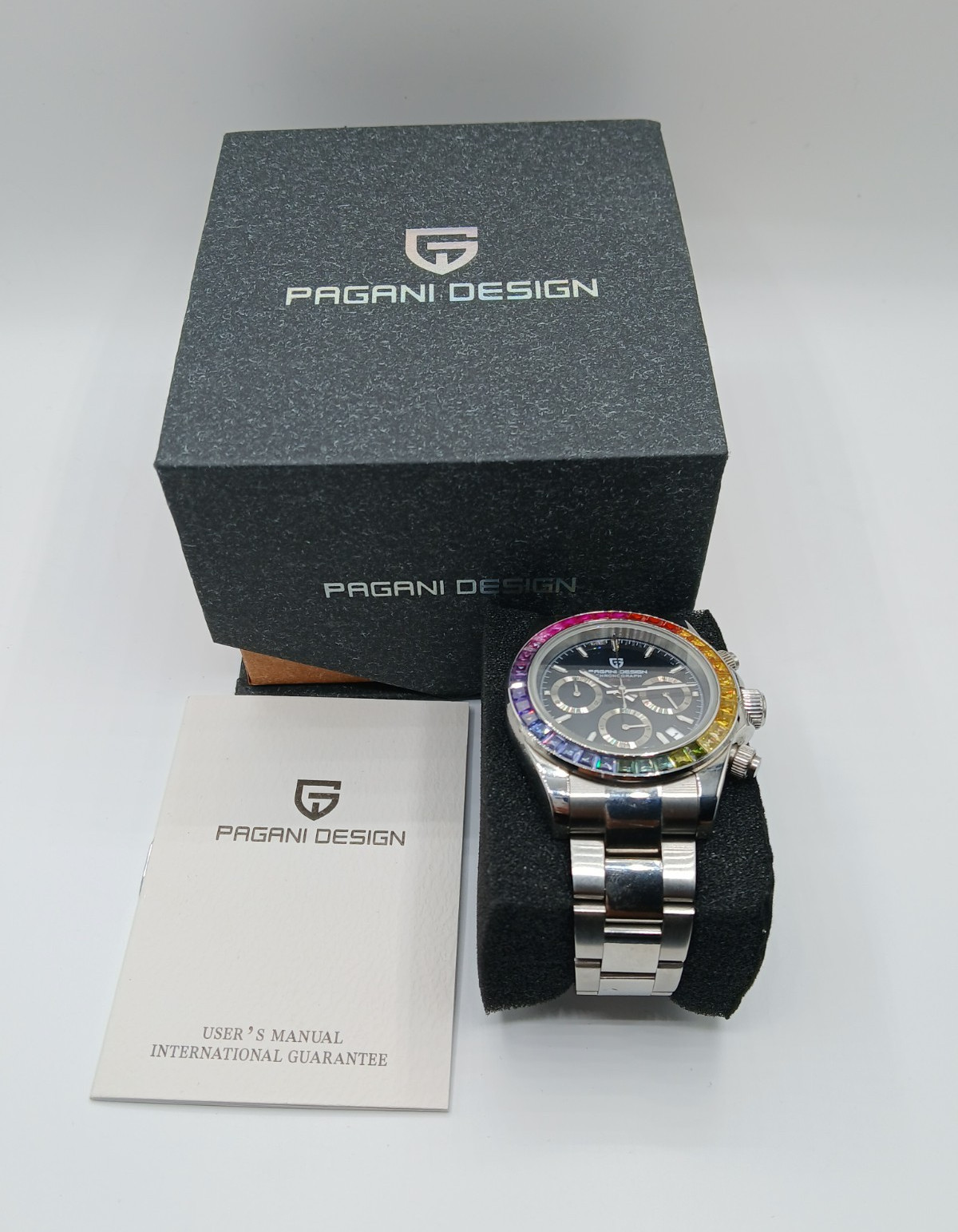 Pagani Design PD-1644 Rainbow Chronograph Quartz Black Dial 40mm Steel Bracelet