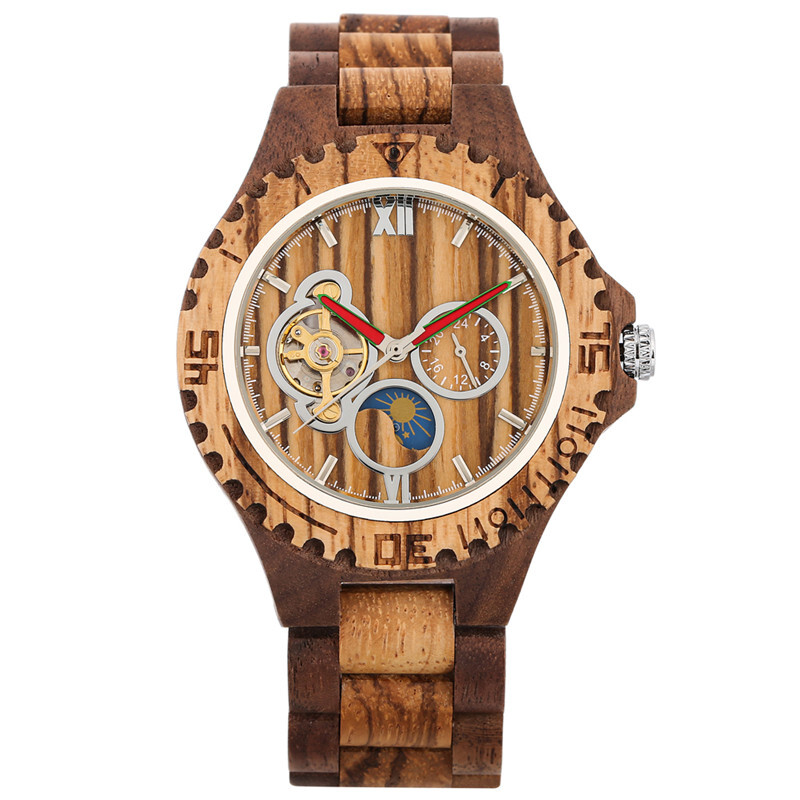 Men’s Wooden Automatic Watch Full Wooden Bracelet Wristwatch Folding Clasp Gifts