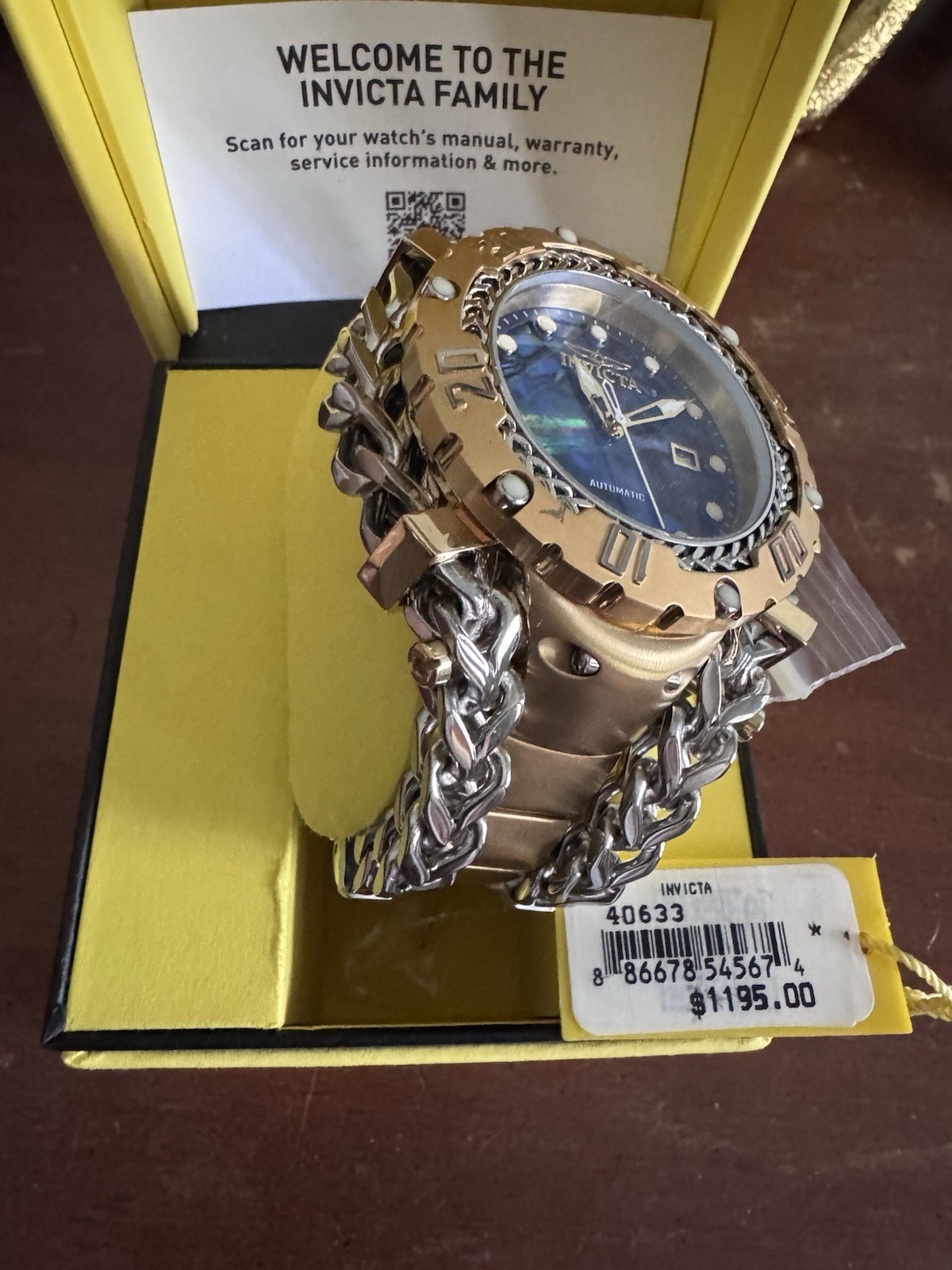Invicta Men’s Automatic Blue Dial Gold Case Silver Steel Bracelet Date w/ Box