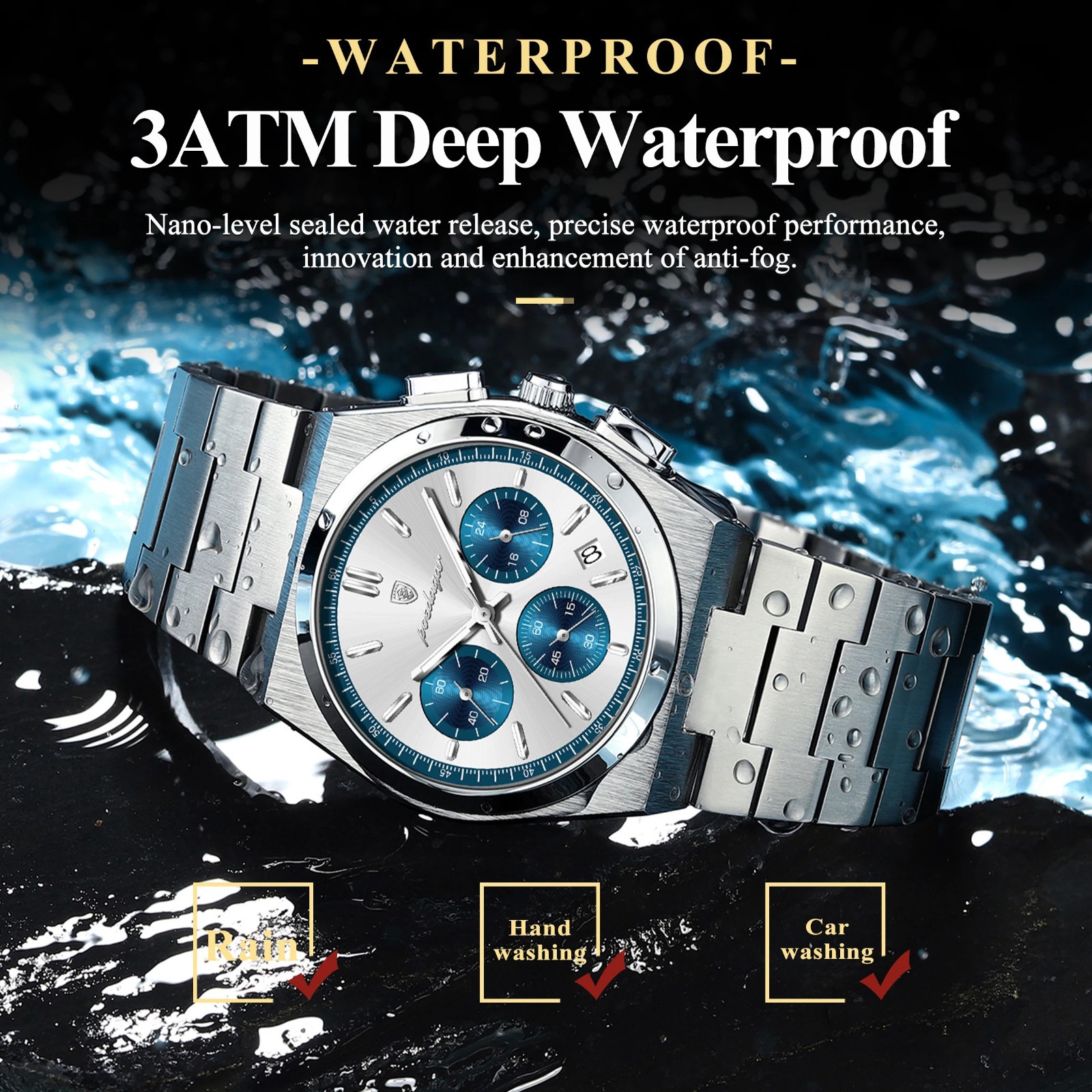 POEDAGAR Luxury Men Chronograph Watch Waterproof Luminous Steel Date
