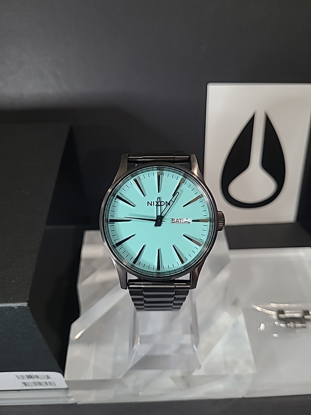 CUSTOM Nixon Sentry Quartz Watch Black Brushed/ Turquoise A105-2800.