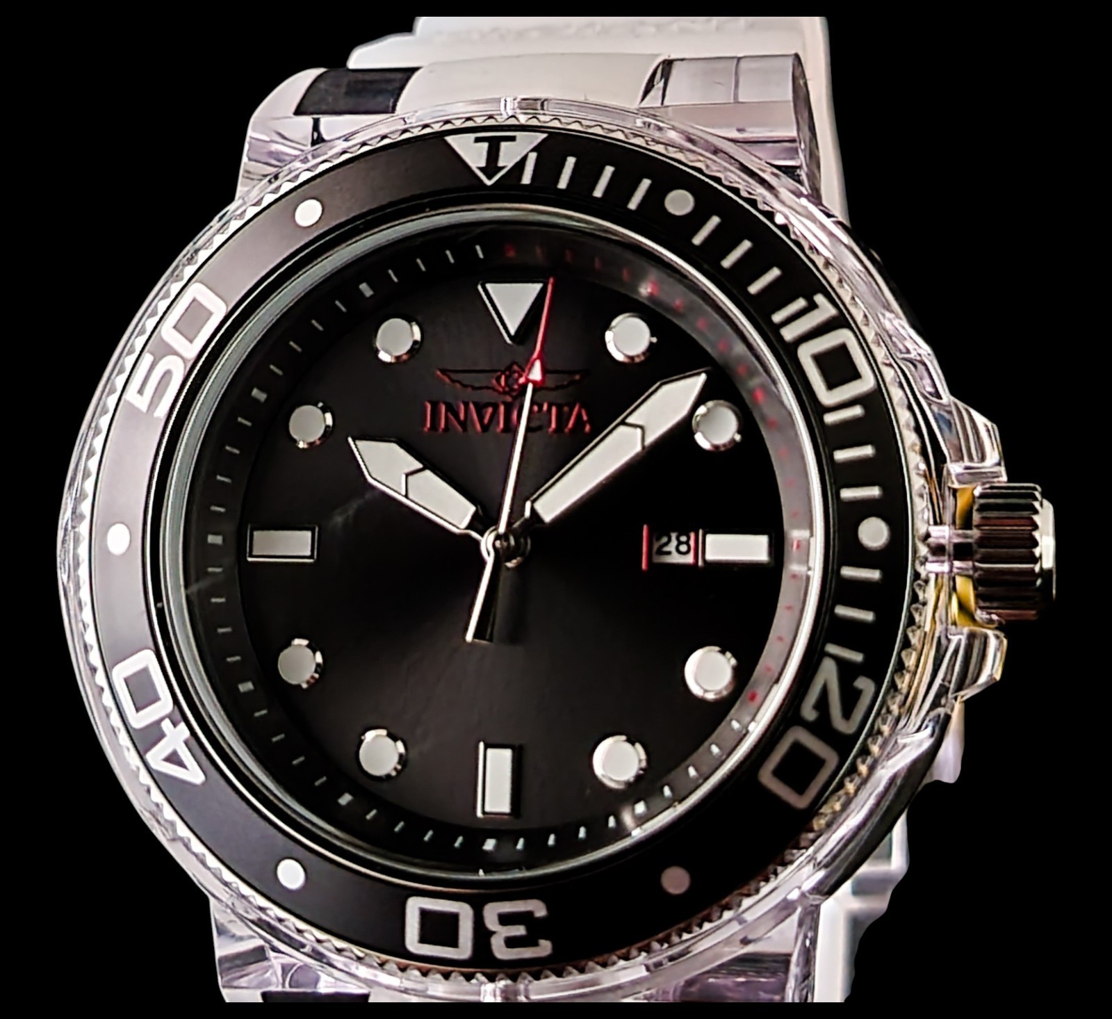Invicta Pro Diver Men’s Watch Quartz 51.5mm, White, Transparent 32333