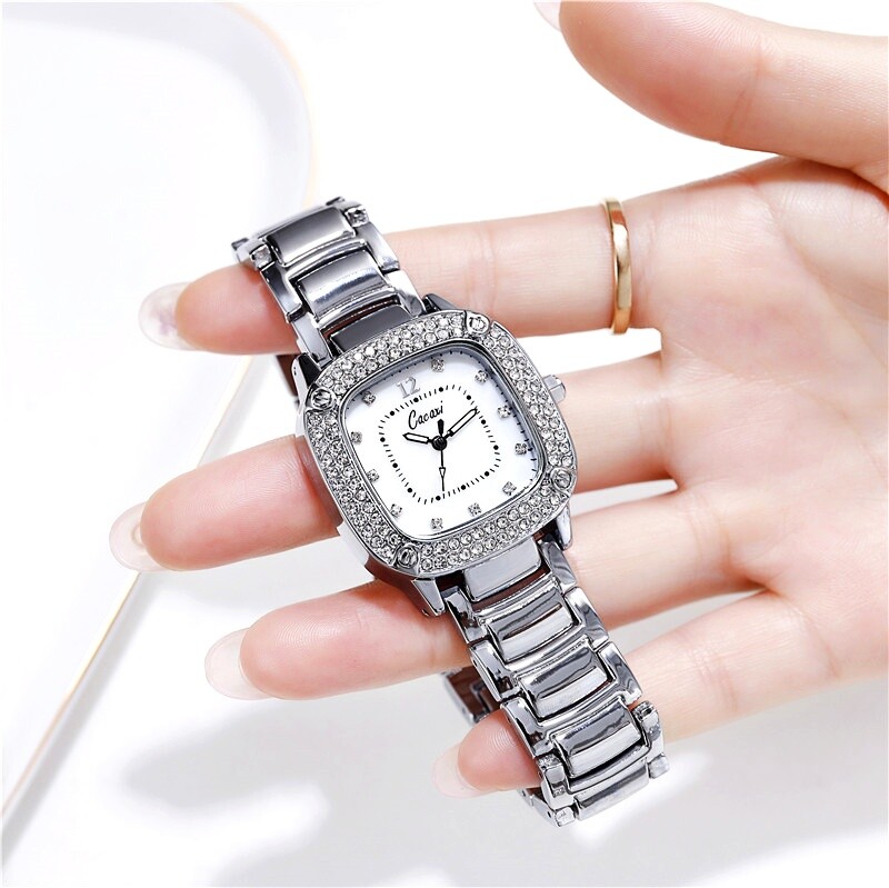 Womens Luxury Crystal Studded Square Face Casual Dress Formal Quartz Watches