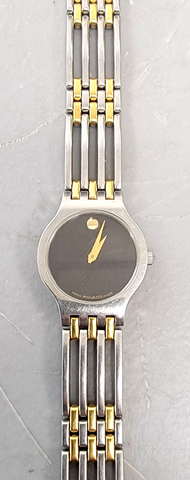 Movado Esperanza Womens Watch 23mm Black Dial Two Tone Band 84 A1 1821 Pre-Owned
