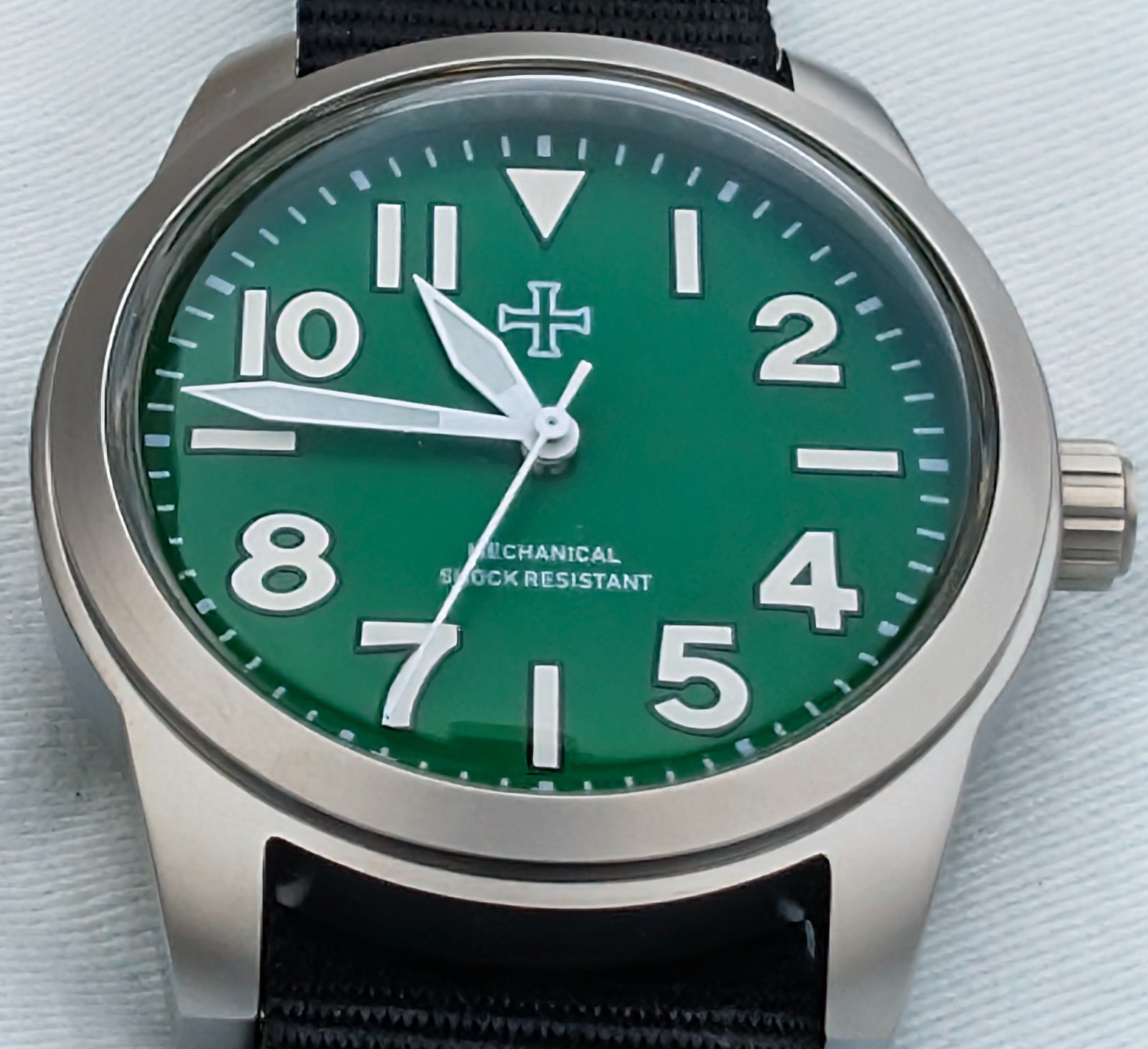 Mechanical Military tool watch Blasted Stainless steel green 39mm