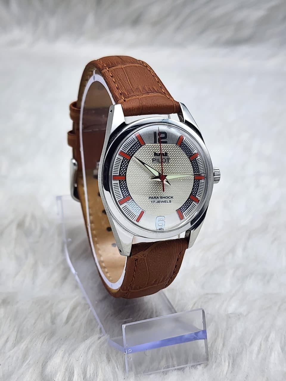 HMT Pilot Mechanical Watch Para Shock 17 Jewels Classic Hand Winding Wristwatch
