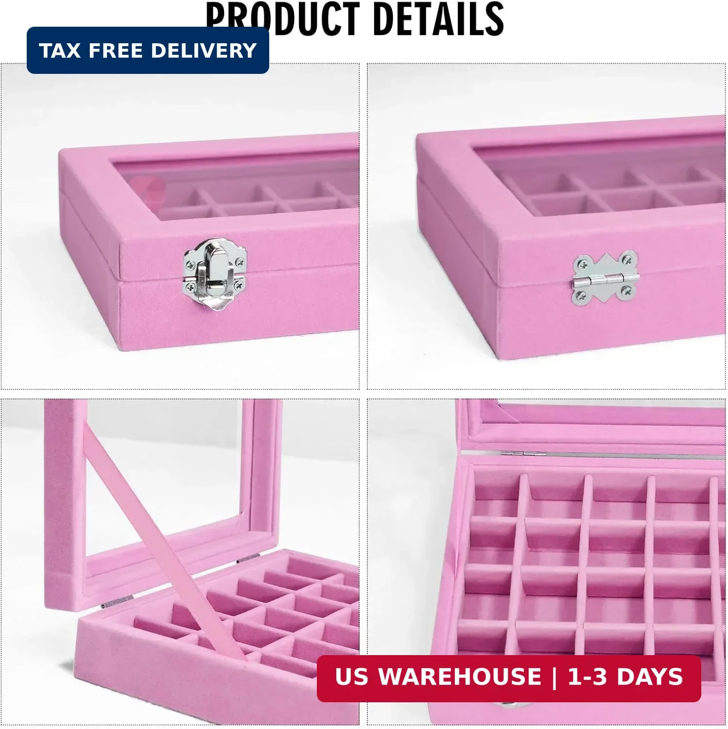 Vicoter Velvet Jewelry Box 24 Grid Jewelry Ring Display Organiser Box Tray Holde