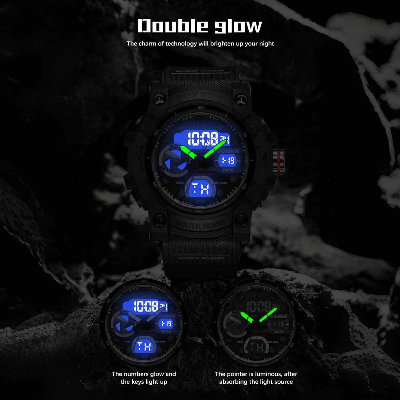 Men’s Watch Big Dial Quartz Digital Analog Luminous Waterproof Sports Wristwatch