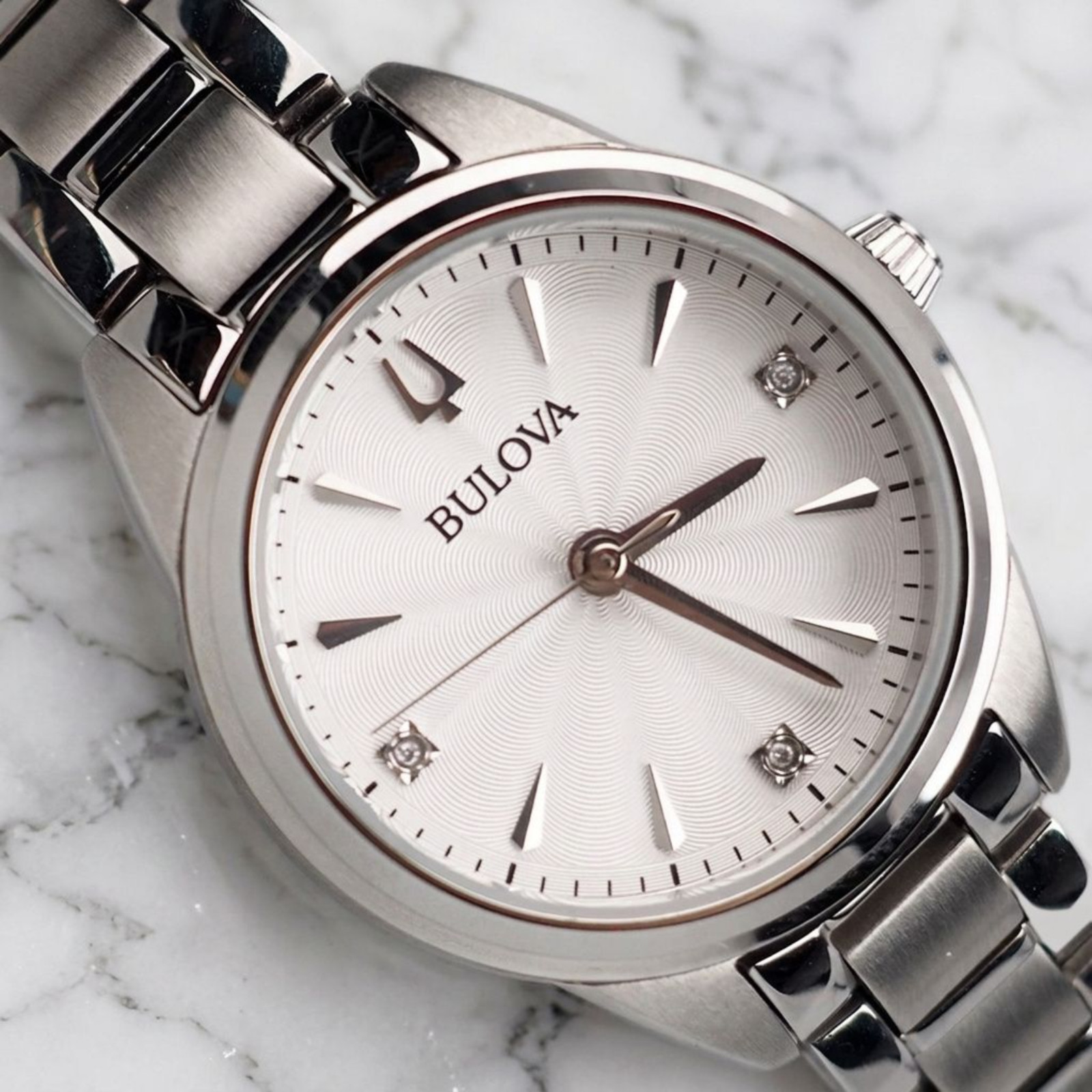 Mens White Dial Quartz Silver Stainless Steel Bulova Watch 40mm Waterproof
