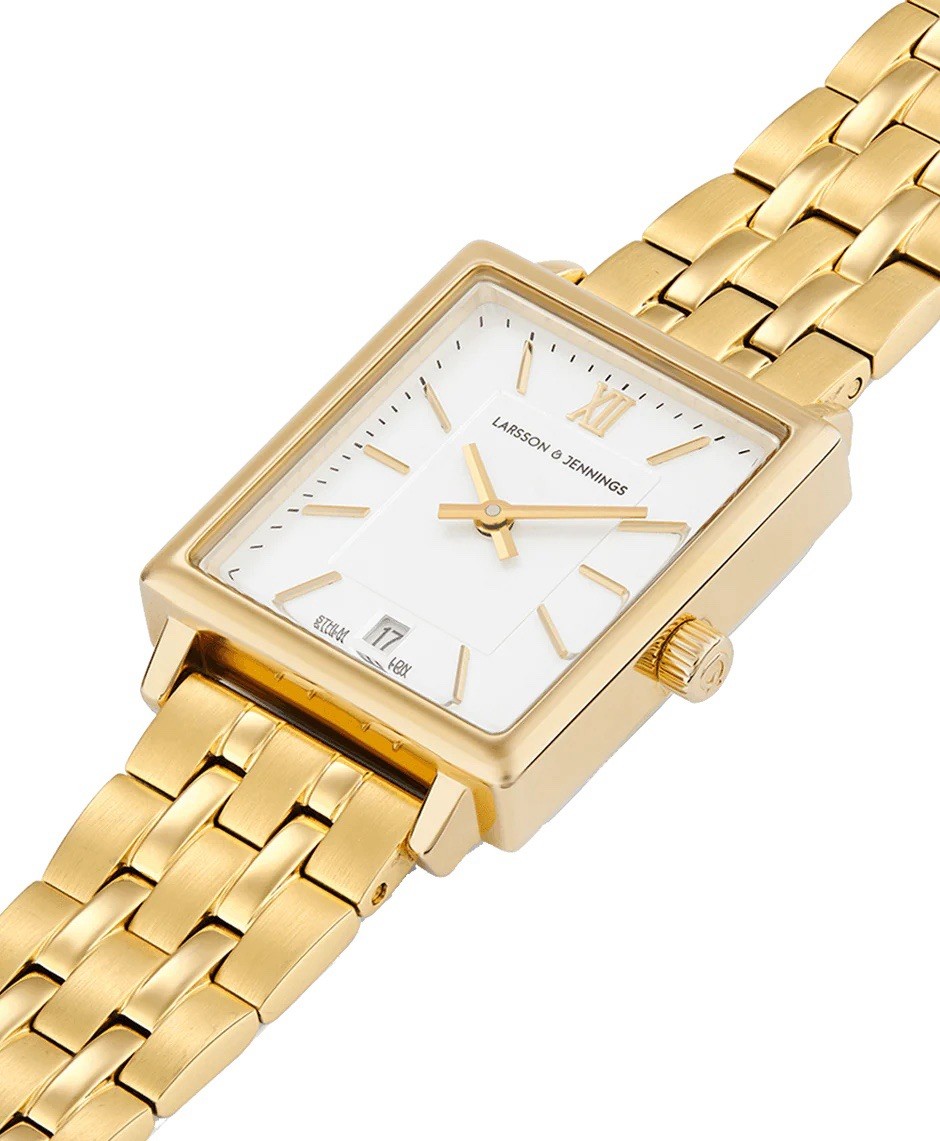 Larsson & Jennings Women’s Gold Tone Bracelet Watch Quartz White Dial Date Rect