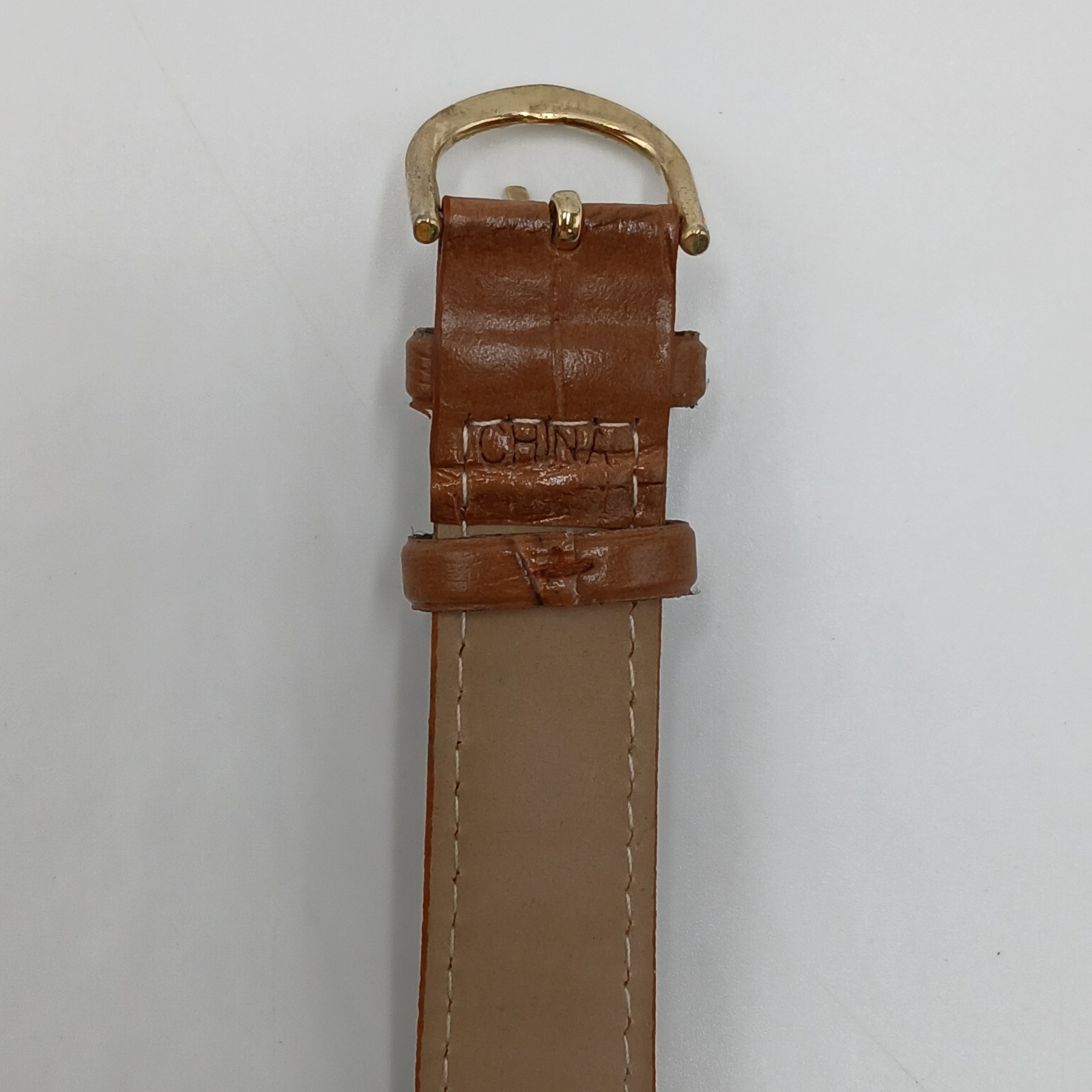 Quartz Watch Unisex Gold Tone Brown Faux Croc Skin upto 8.5in Seconds Hand Japan