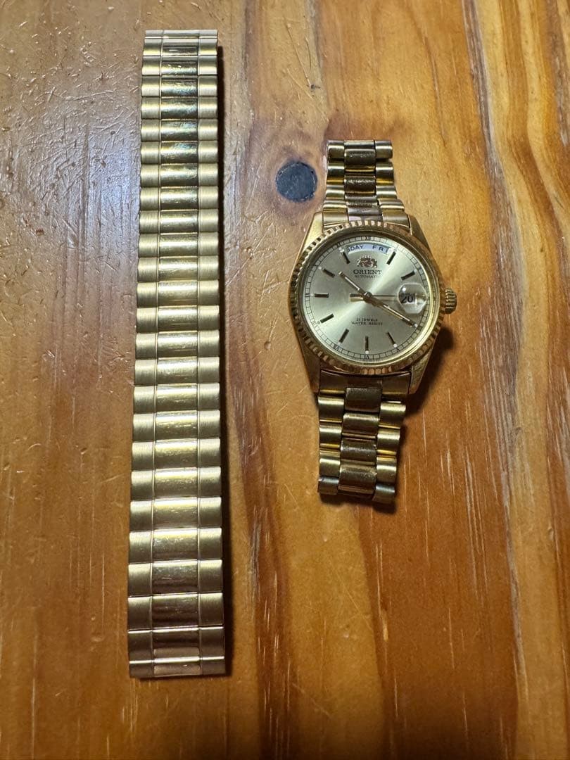 Orient President Gold Automatic Day-Date Watch with Elastic Band, Vintage