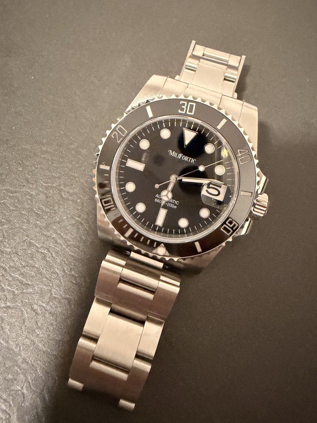Custom Black 40mm Sub Style Dive Mod Watch Jubilee w/ NH35 Automatic