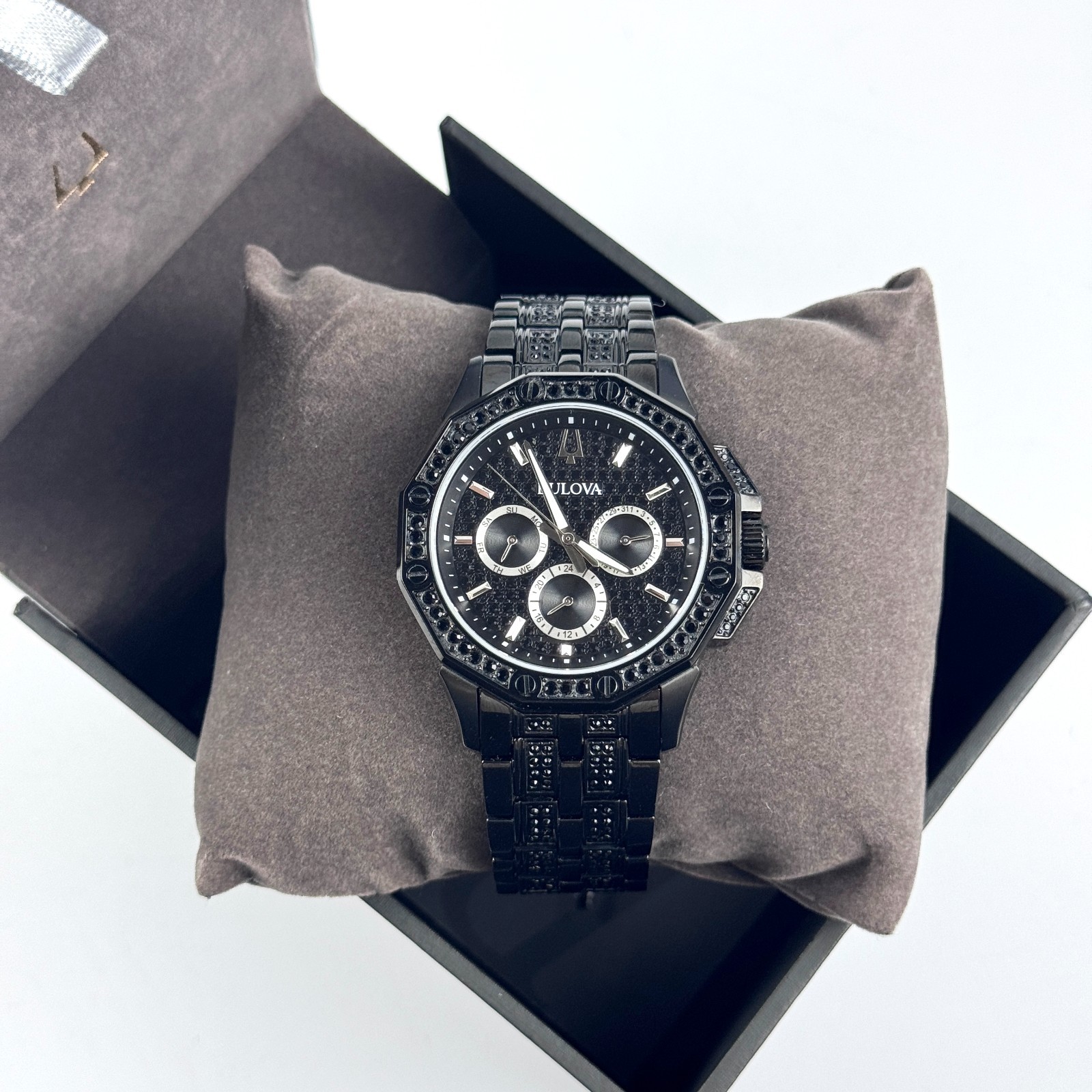 Bulova 98C134 Octava Men’s Black Crystal Stainless Steel Quartz Watch 41.5mm