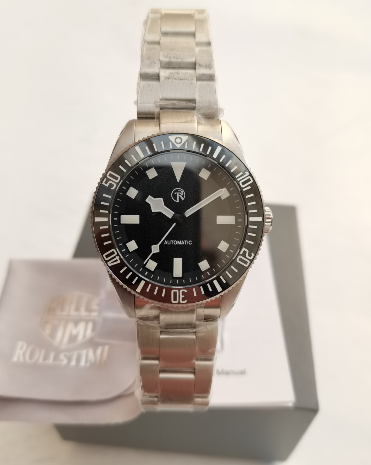 NIB ROLLS TIMI RT7910 ALL STEEL DIVE WATCH SEIKO NH35 SAPPHIRE CERAMIC 100m BGW9