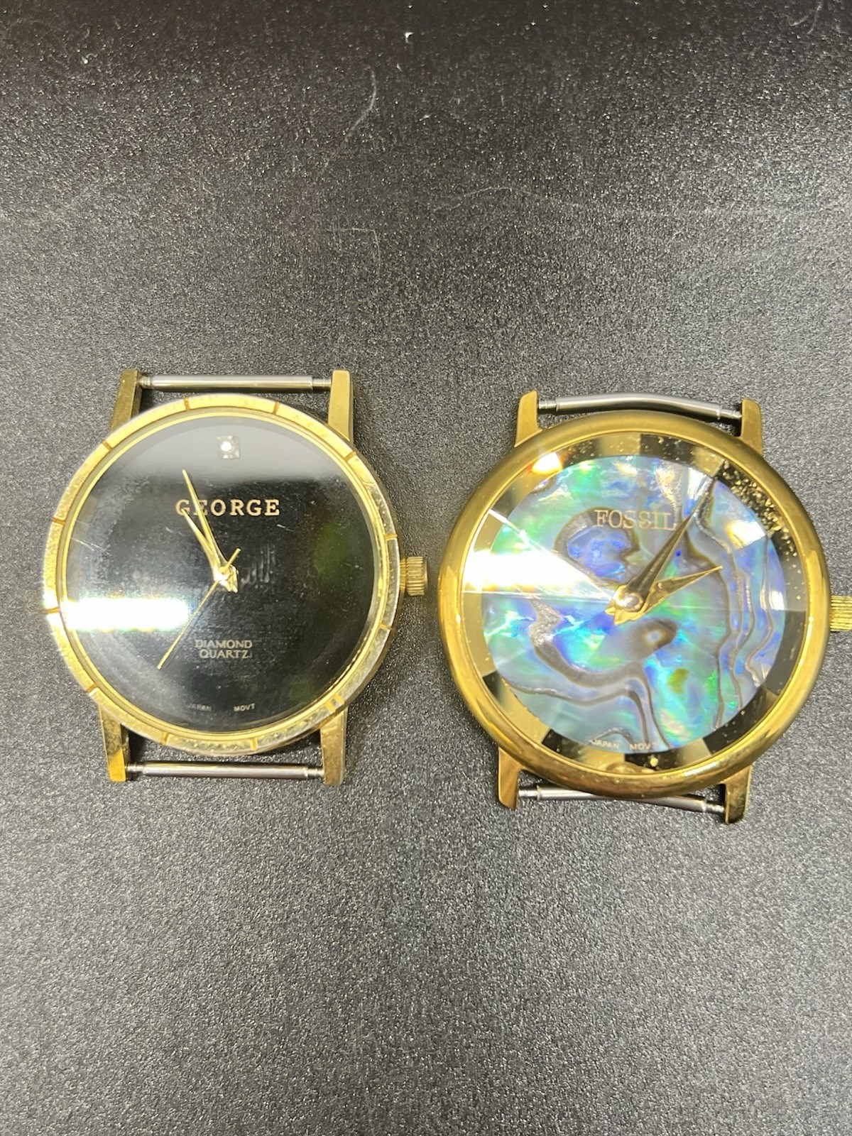 Two Vintage Watch Faces Lot- No Bands – George And Fossil -Numberless – Abalone