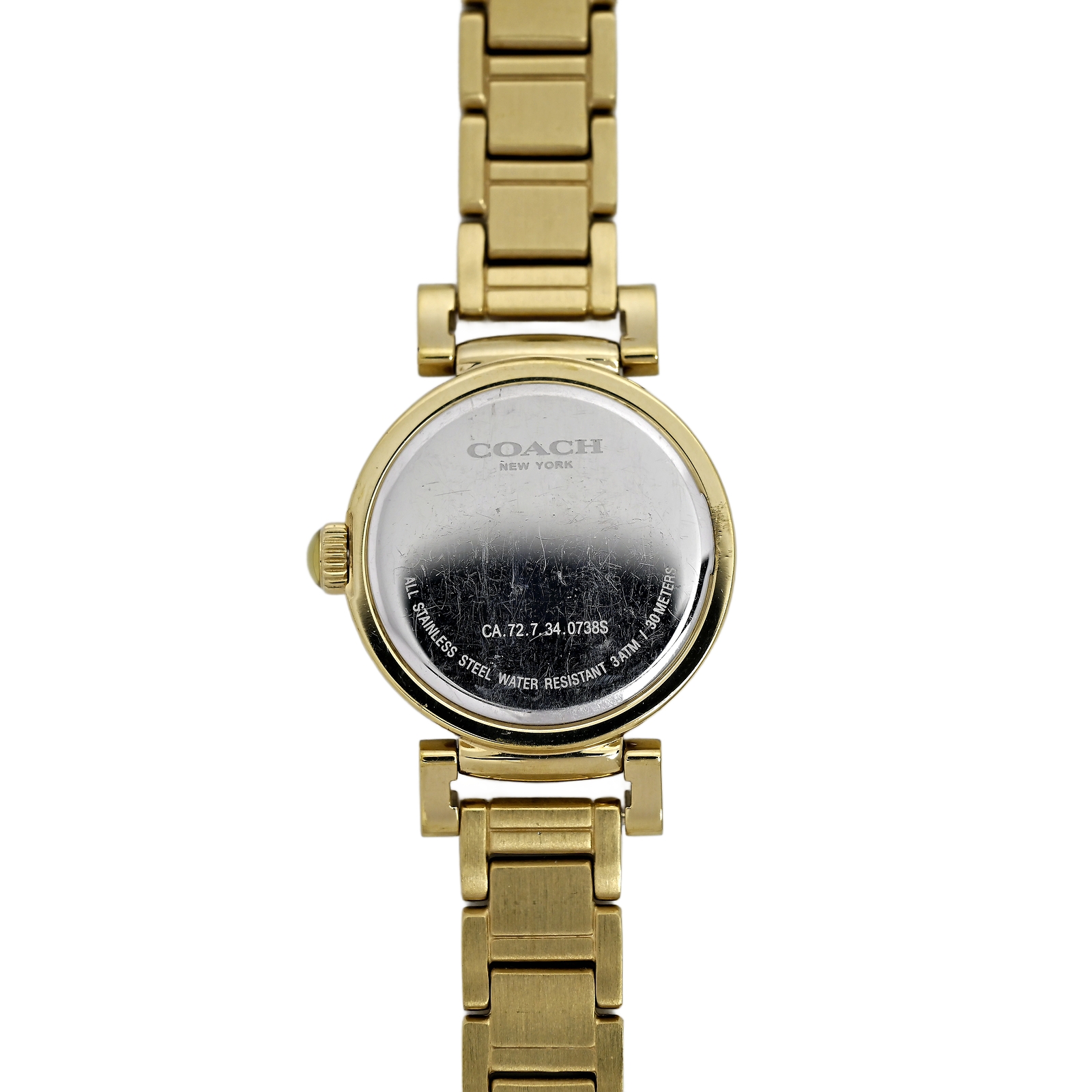 Coach Ladies Gold Plated White Dial Arabic Numeral Wrist Watch Diamond Bezel