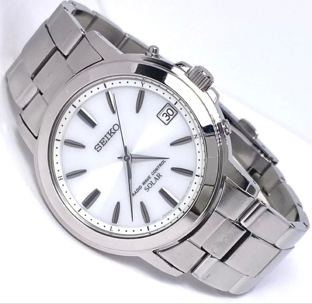 SEIKO 7B52 Solar Radio Watch White Dial Silver Hands
