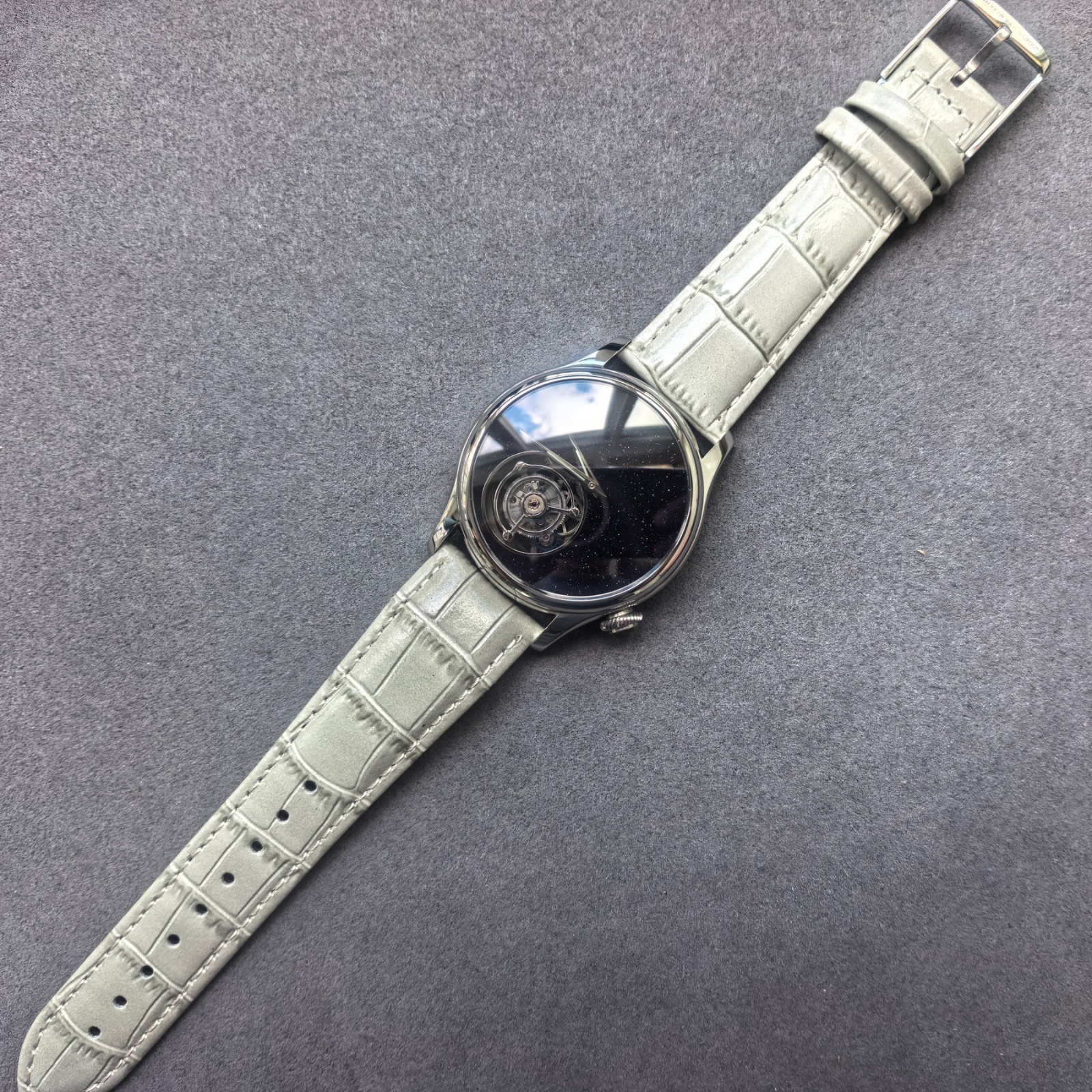 Merkur Men Tourbillon Watch 42mm Mechanical Wristwatch Sapphire Black Sand Dial