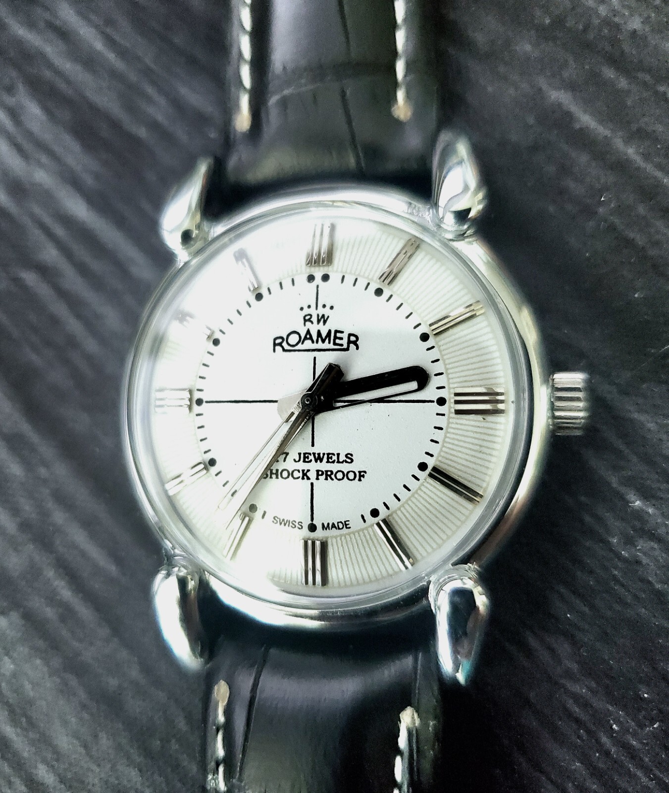 Rare Roamer Brevete Mens Manual Wind Swiss Watch White Serviced