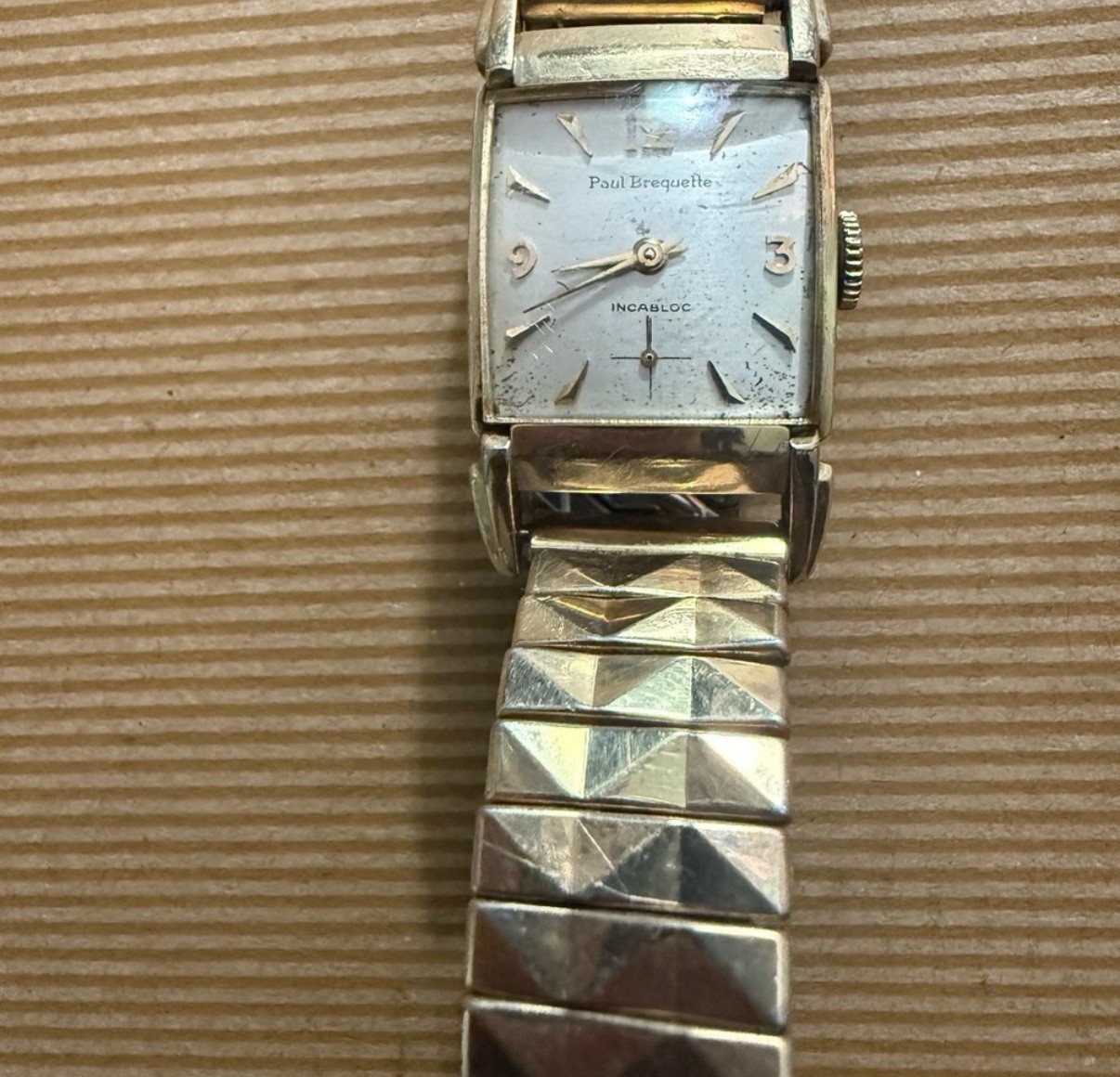 Vintage PAUL BREGUETTE 10k Gold Filled Men Tank Dress Wrist Watch 17 Jewel Swiss