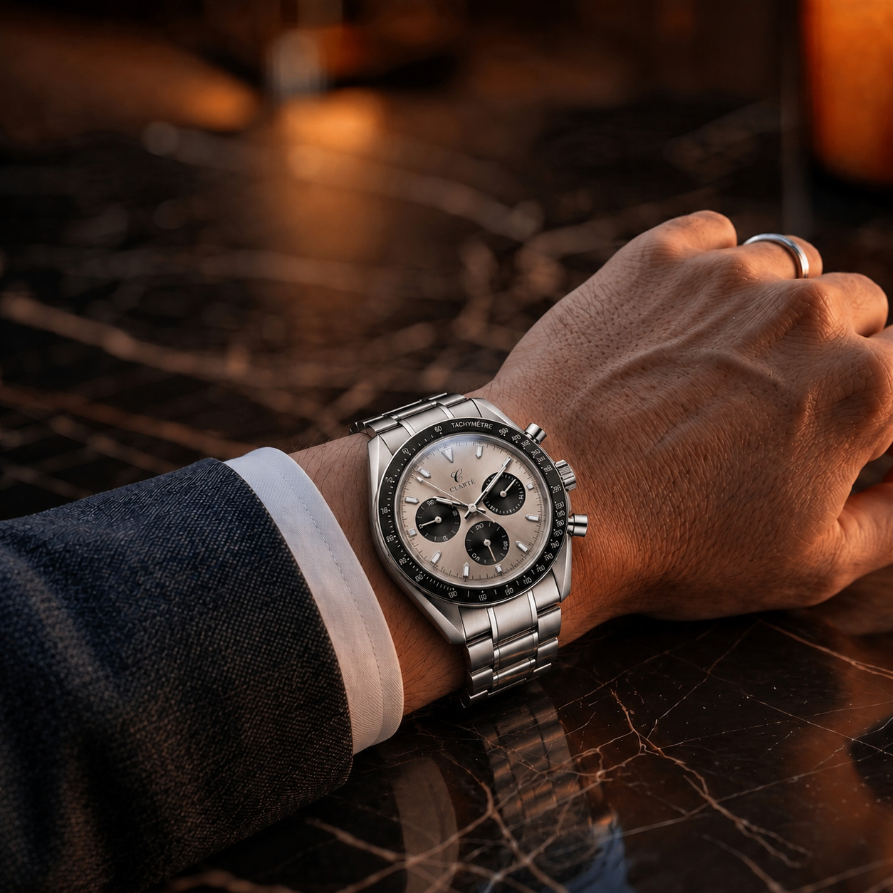 Clarté Champagne Dial Chrono Style Automatic Watch Sapphire Crystal Steel 40mm