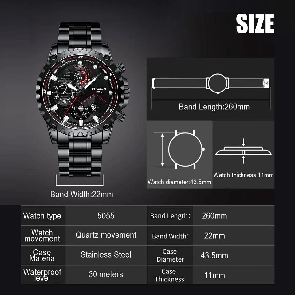 Waterproof Men’s Watch Classic Stainless Steel Quartz Luminous Luxury Wristwatch
