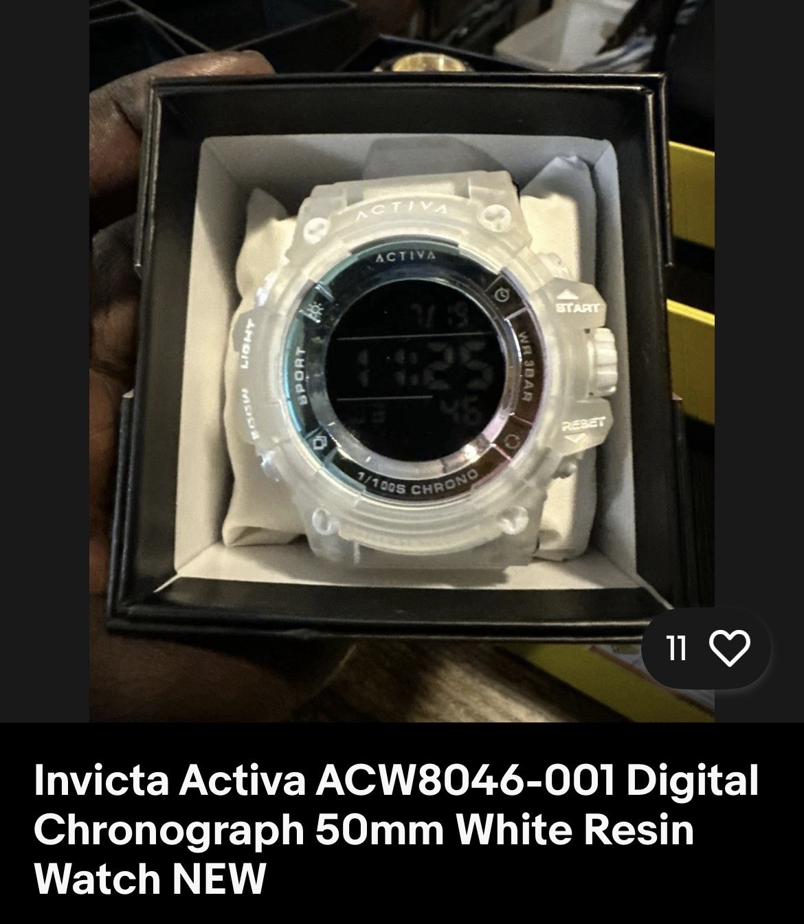 Activa Unisex Quartz Digital Chronograph Watch 50mm Black Dial White Resin 30m