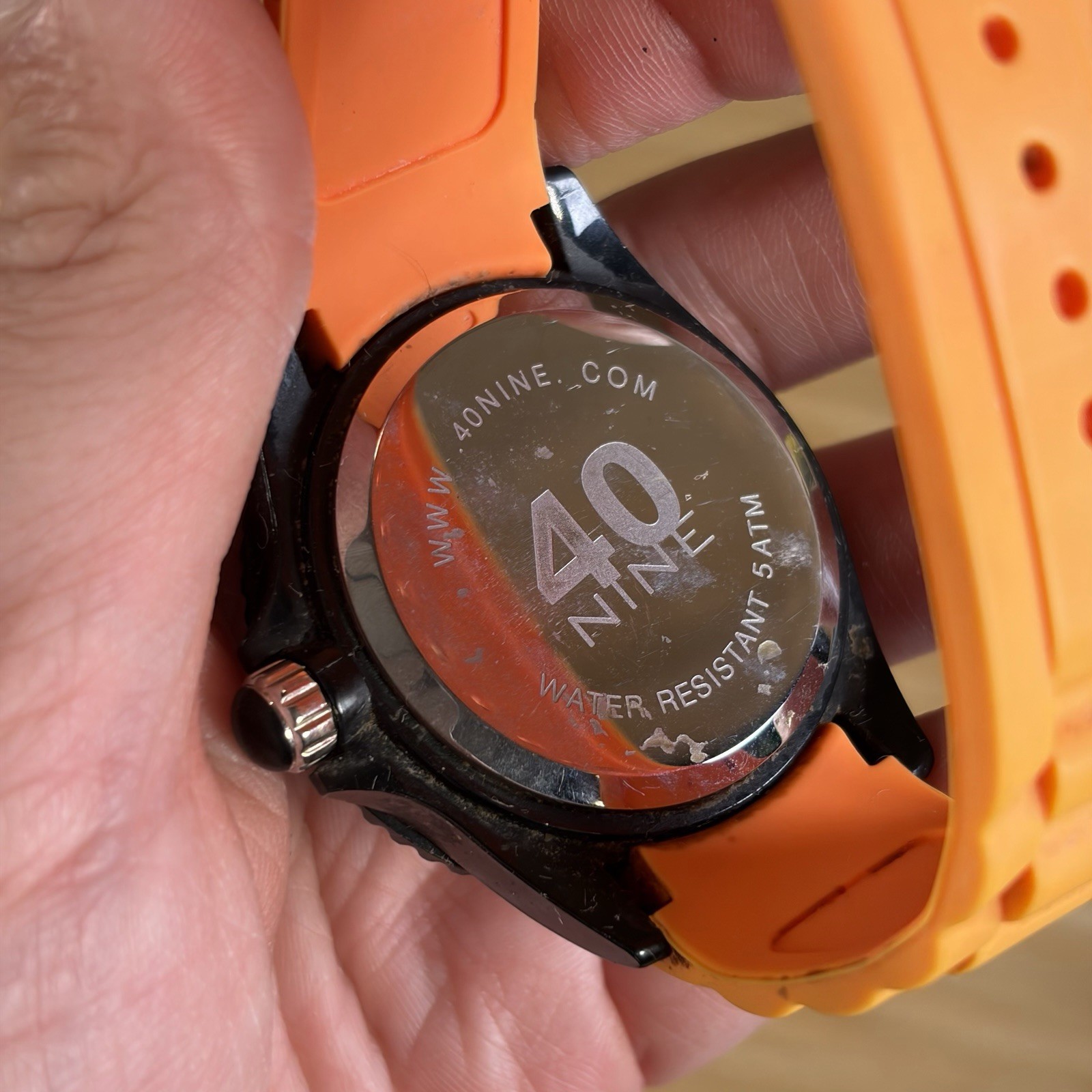 40NINE 46mm Quartz Watch with Black Dial and Orange Silicone Rubber Strap