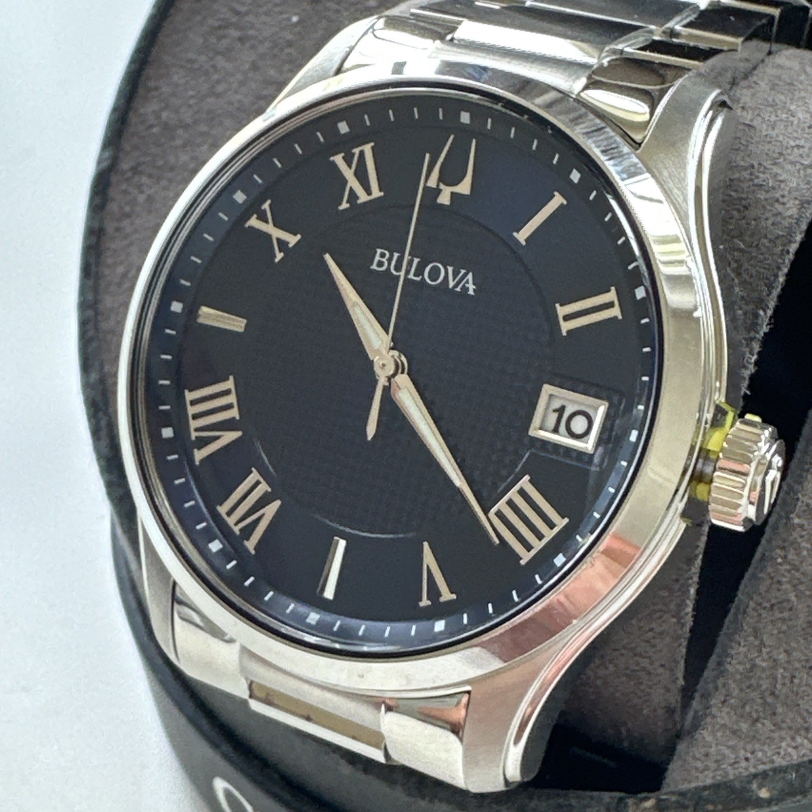 Bulova Wilton Men’s Quartz Silver-Tone Blue Dial Watch 41MM 96B386