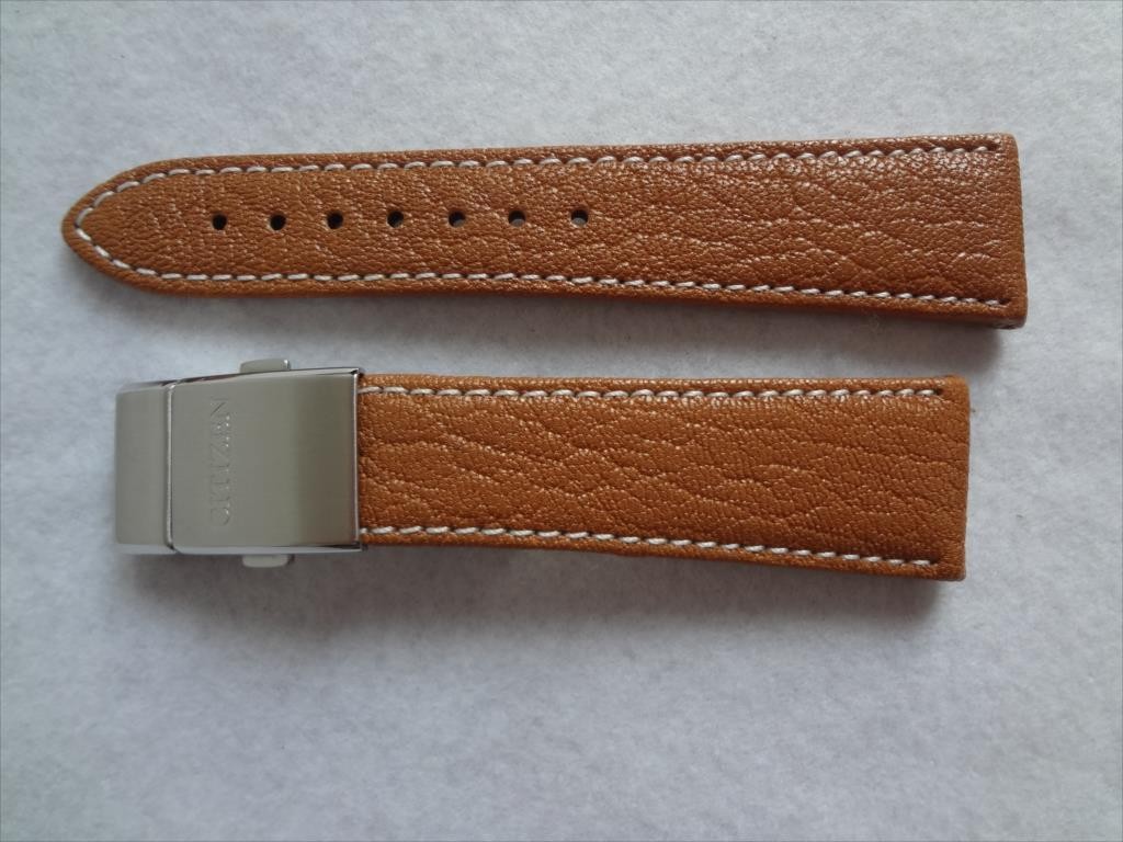 Citizen Wristwatch Band 23mm AS4020 44B Leather Band Brown with White Stitching