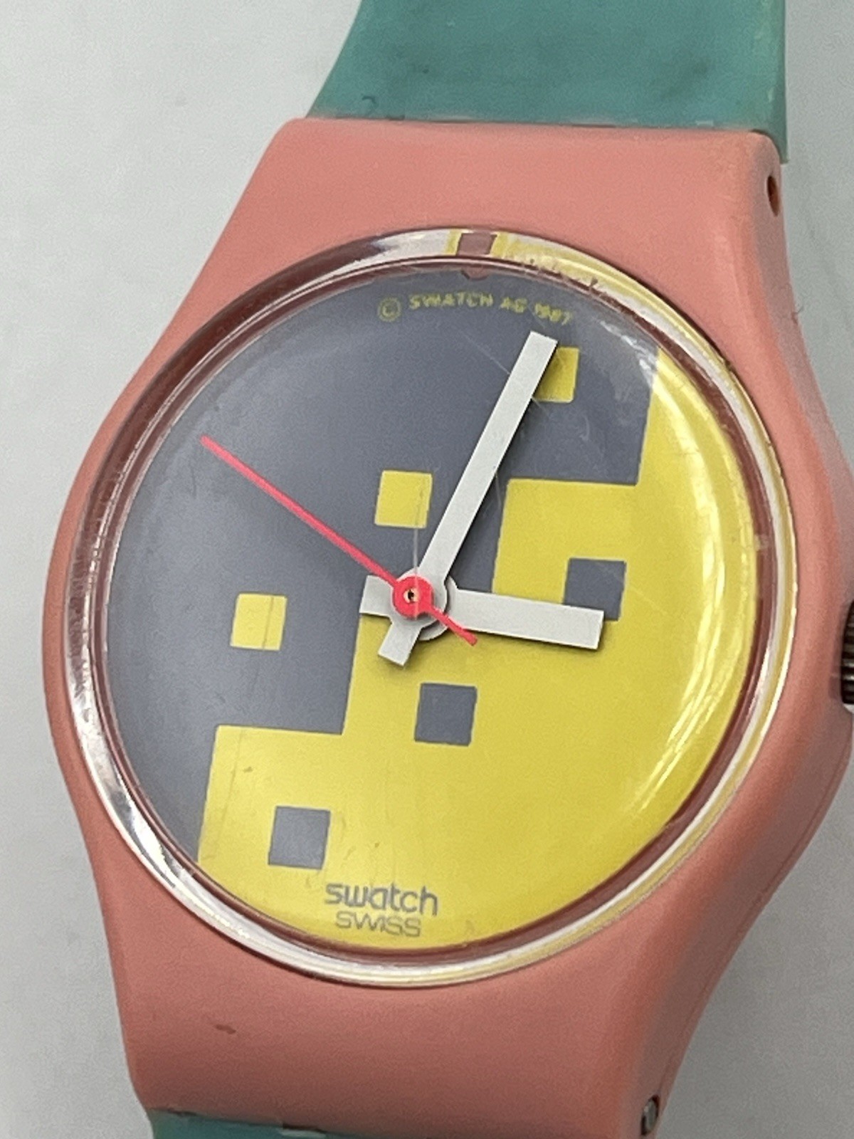 Vtg 1987 Original Swatch Watch LP103 Blue Cassata & Pink Guard Ladies Not Tested