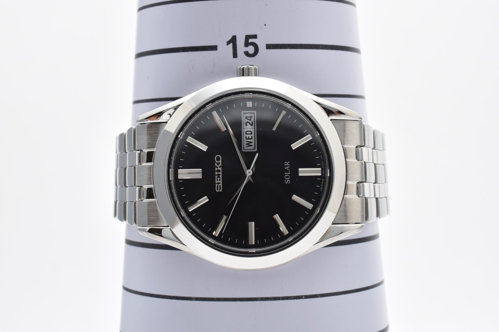 【NEAR MINT】 SEIKO Solar V158-0AZ0 Day Date Black 43mm Quartz Men’s Watch JAPAN