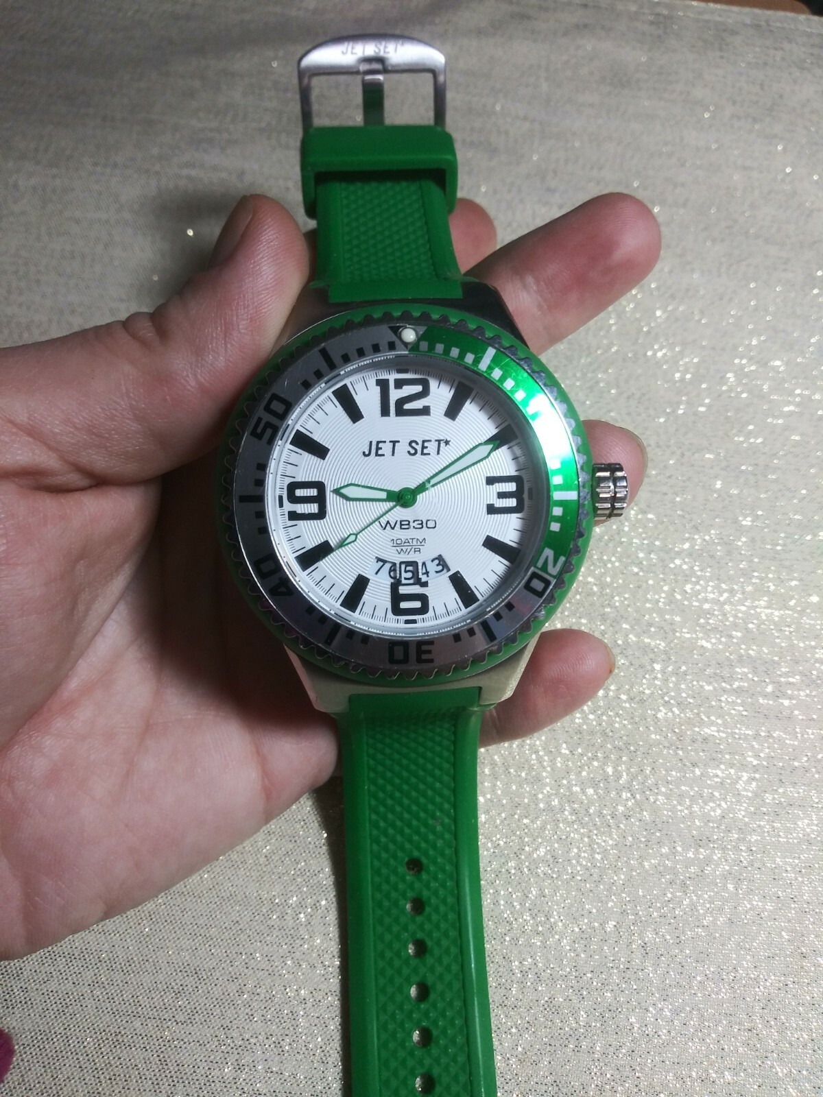 JET SET Watch – Divers Green Silicone Strap – Day & Date Features