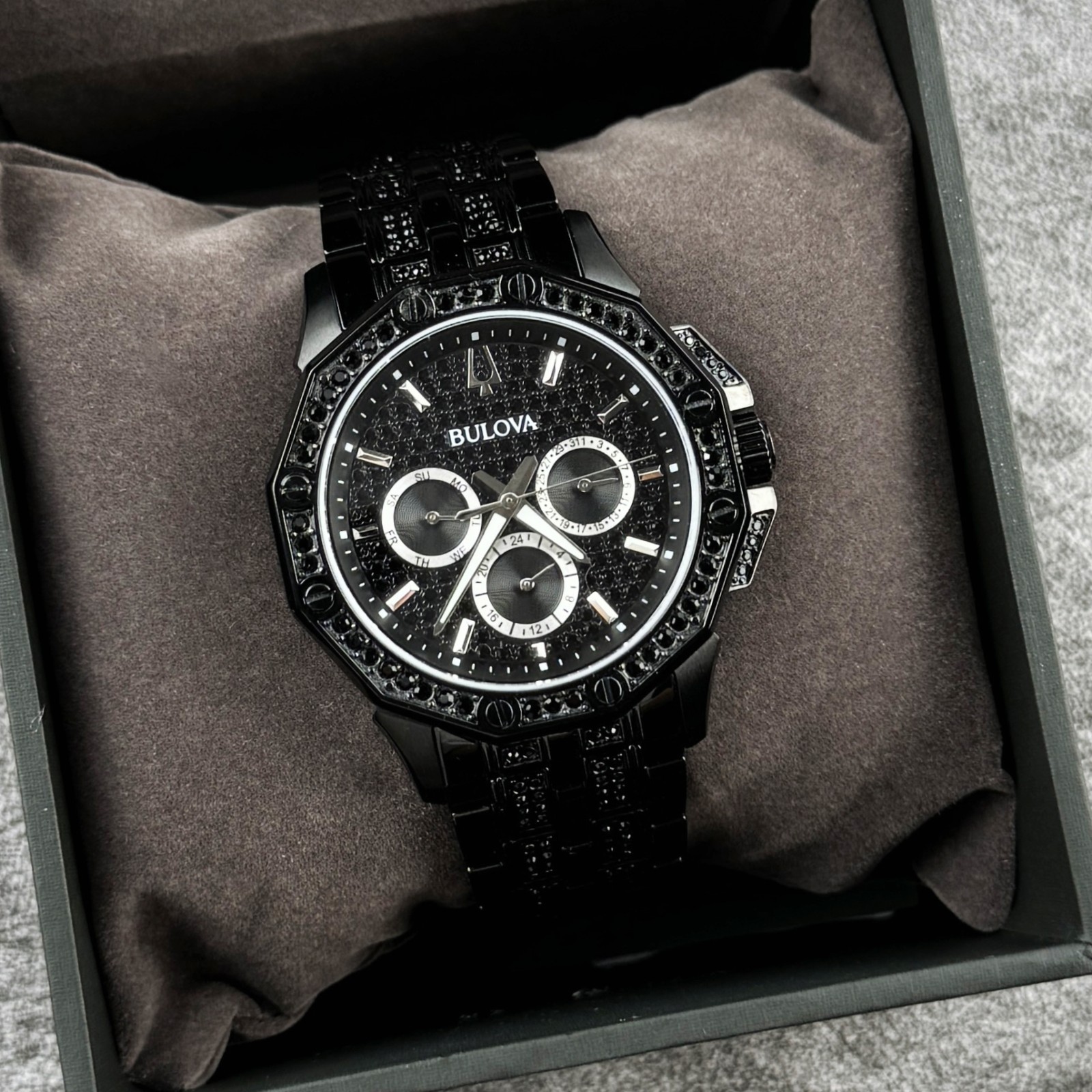 Bulova Men’s Crystal Octava Black Dial Multifunction Men’s Watch 98C134