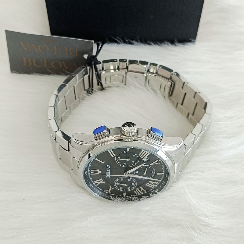 Men Bulova Wilton Black Dial Stainless Steel Classic 96B288 Quartz Watch 46.5mm