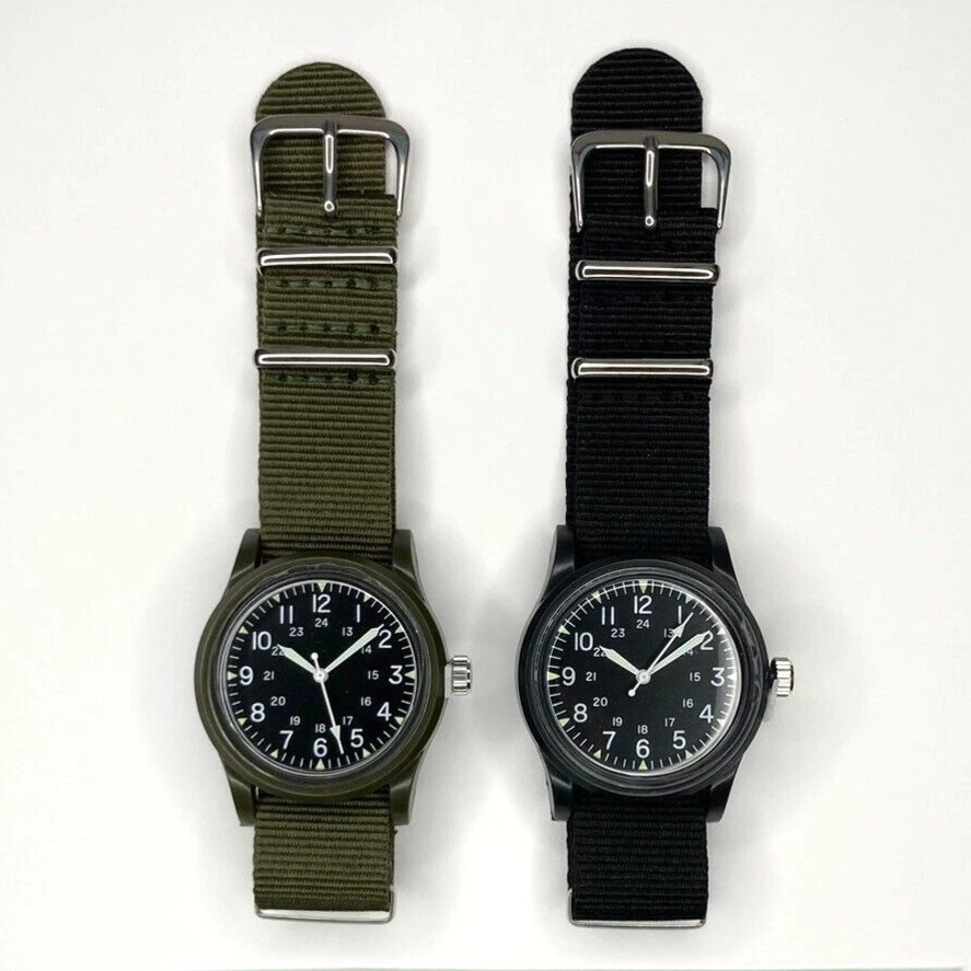 Daiso Military Watch Miri Set of 2 Olive & Black Movement New One-Piece Strap