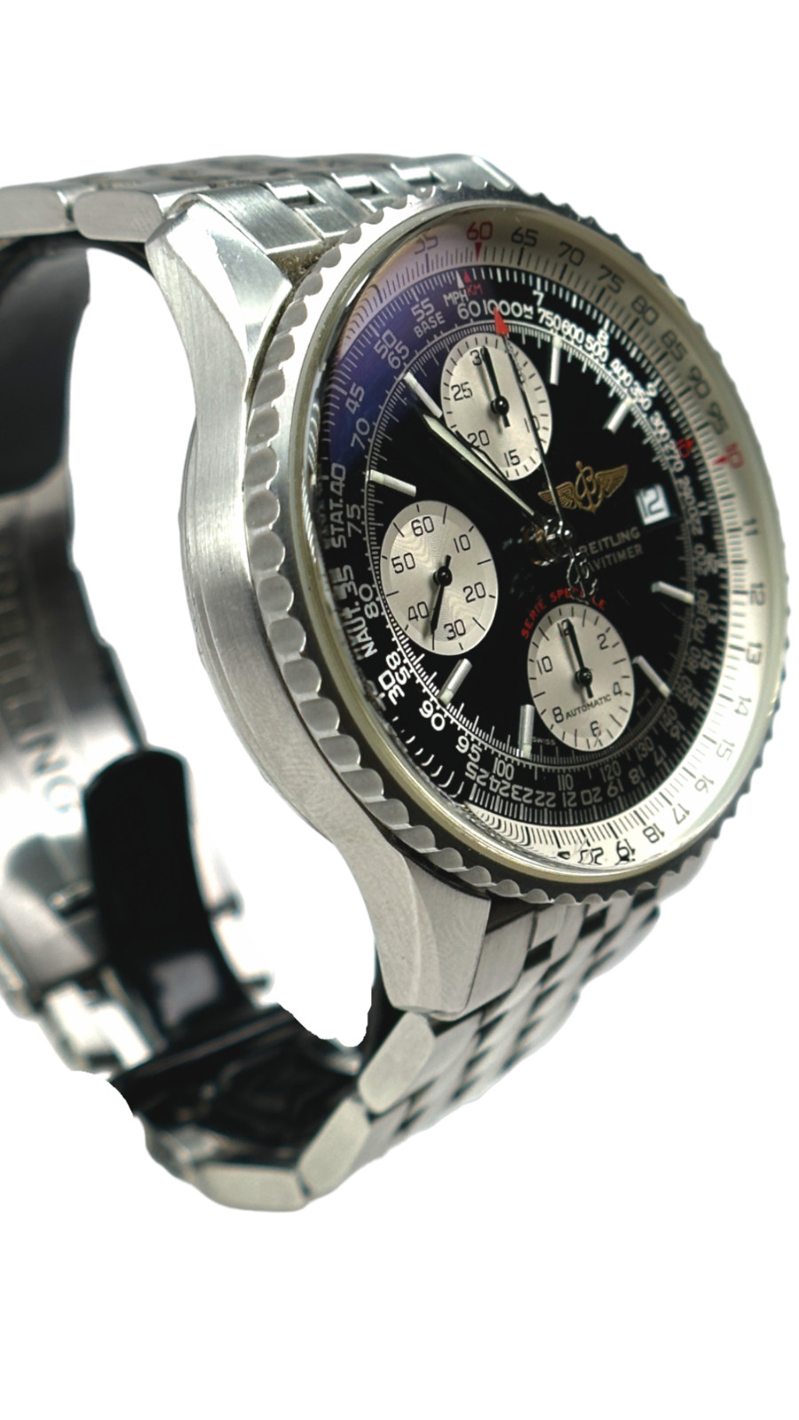 Breitling Navitimer Men’s Black Watch with Baton Indexes Stainless Steel…