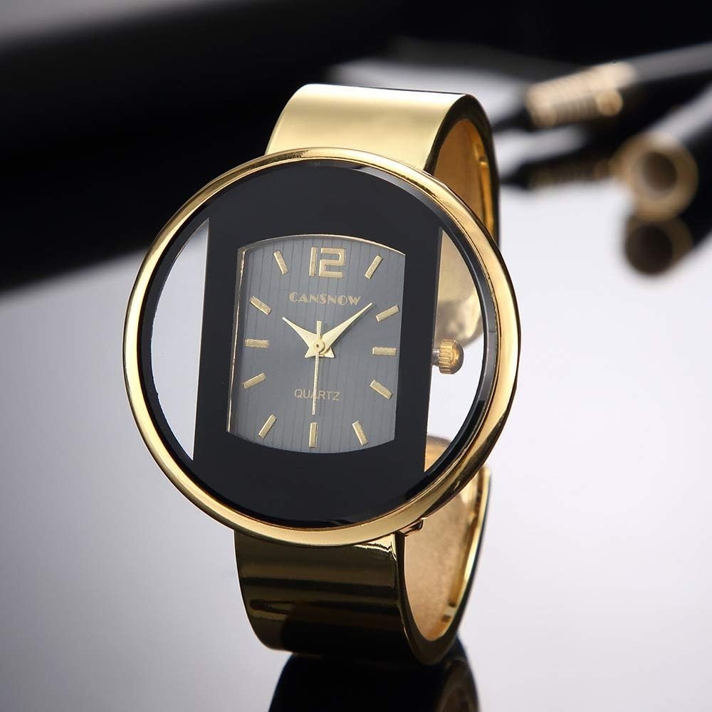 Stylish Women’s Cuff Bangle Analog Watch – Quartz Movement in Sophisticated Gold