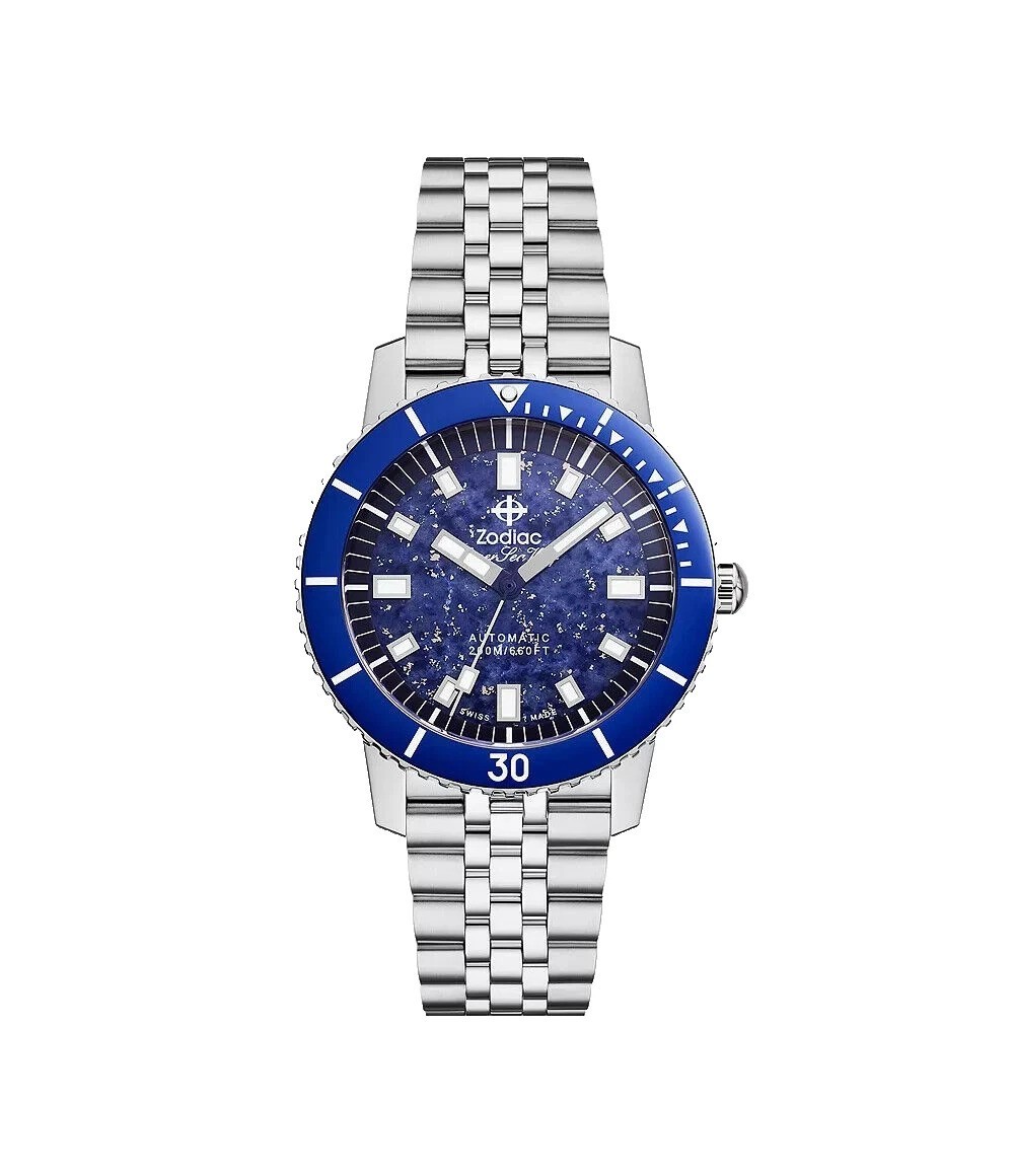 Zodiac Super Sea Wolf ZO9312 Blue Lapis Dial Swiss Automatic Watch SS Bracelet