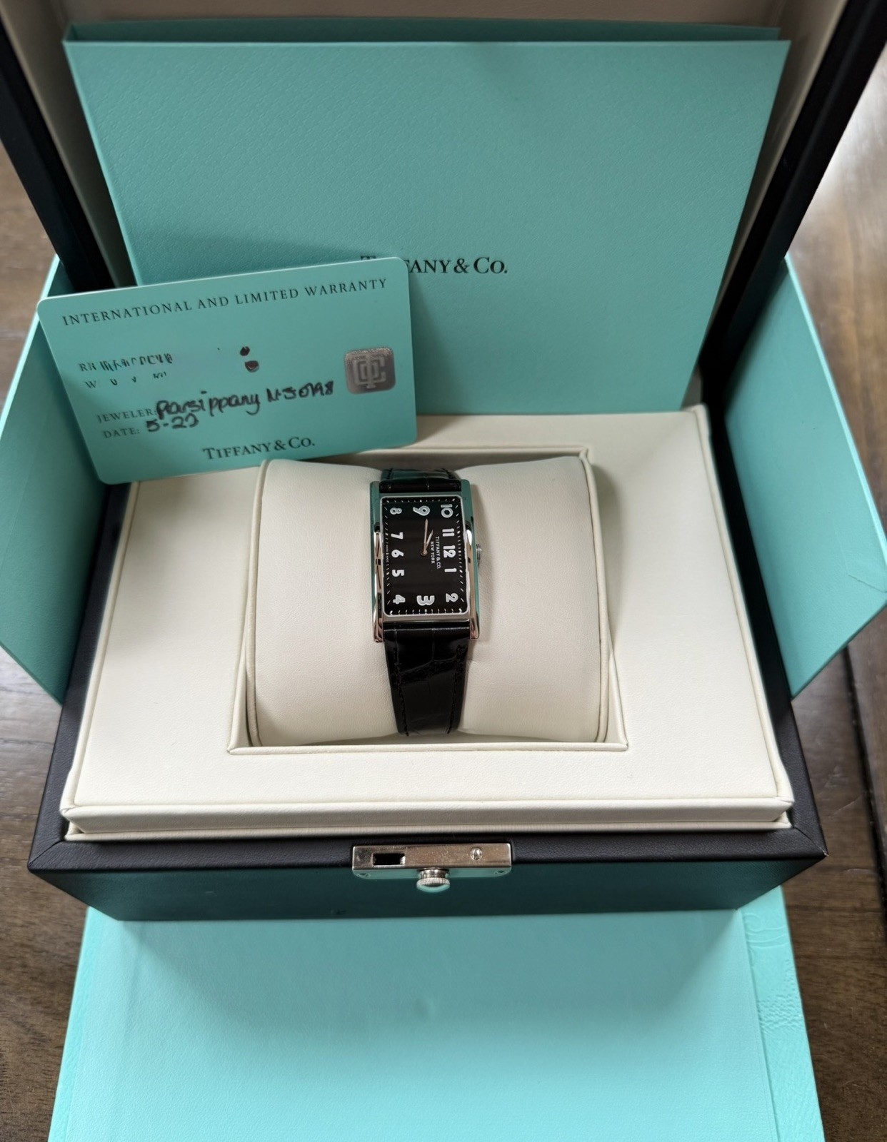 Tiffany & Company East West Black Dial Quartz Watch Ref 67798910