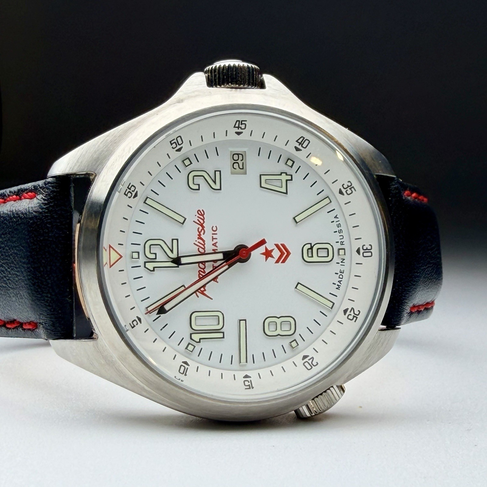 Vostok Komandirskie K-34 Automatic Dual Crown White Dial 42mm Watch 2416B/470611