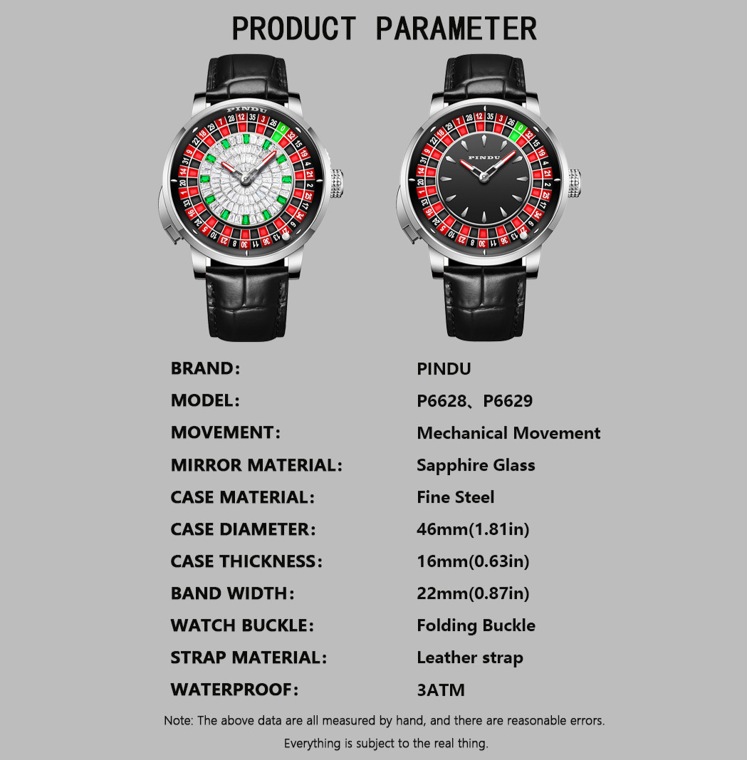 2025 PINDU Men’s automatic mechanical watch roulette button business luxury