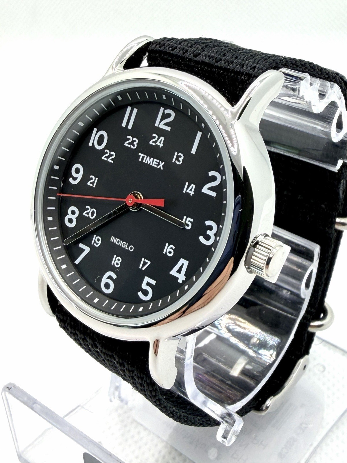 Timex Weekender T2N6479J 38mm Black Dial INDIGLO Nylon Slip-Thru Watch | New