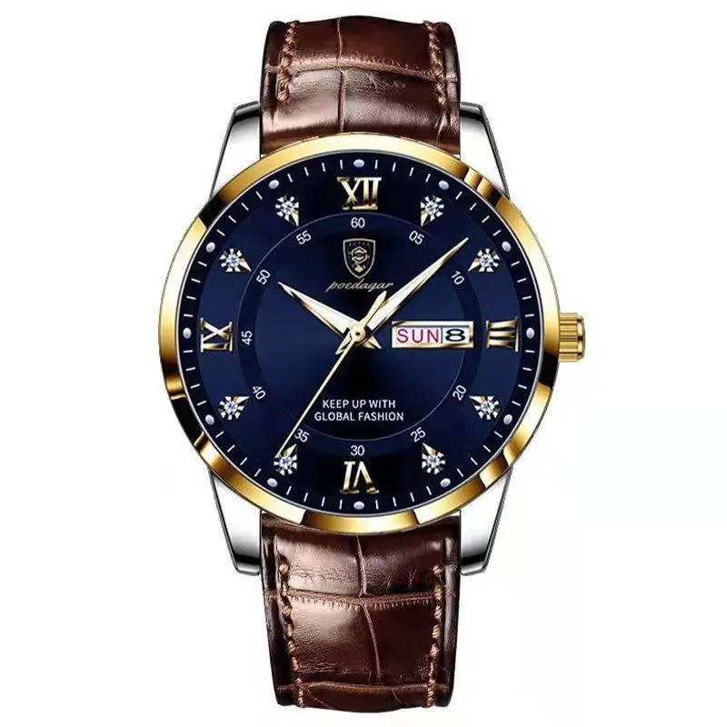 POEDAGAR Luxury Brand Men Watches Waterproof Luminous Leather Quartz Man Wristwa