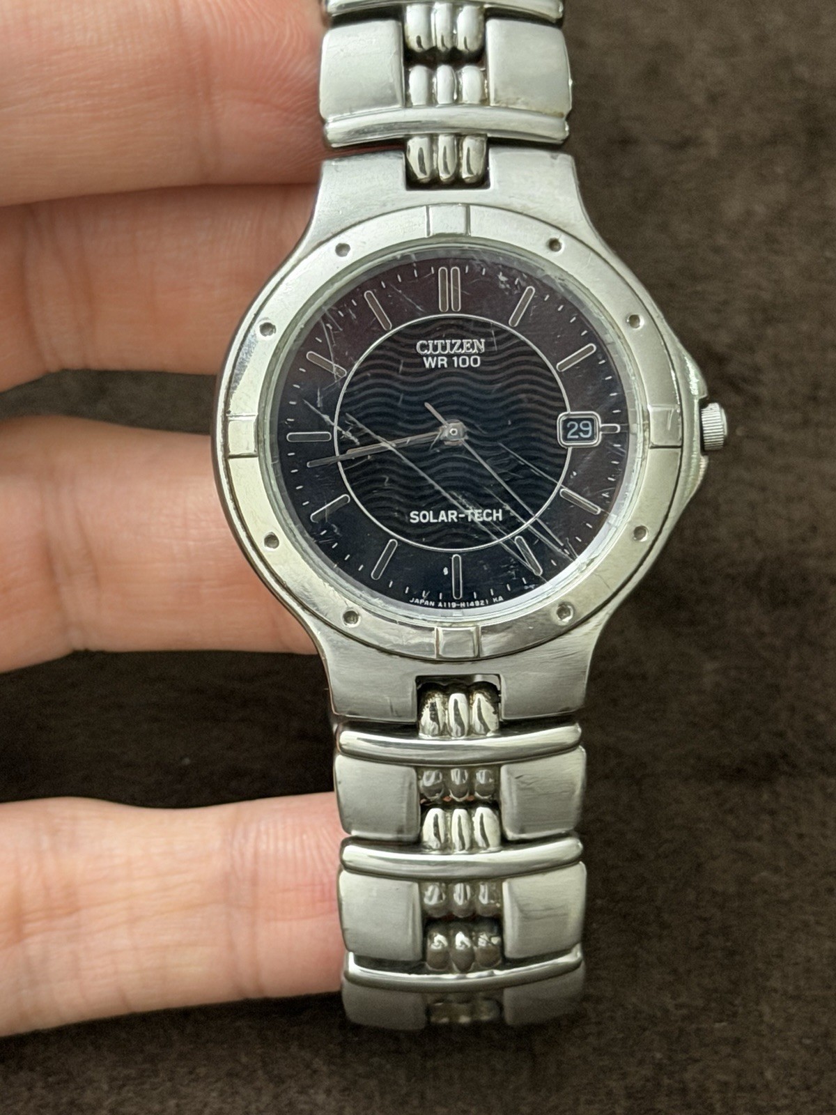 Citizen Solar-Tech Quartz Watch Black Dial Date Silver SS Bracelet WR100m