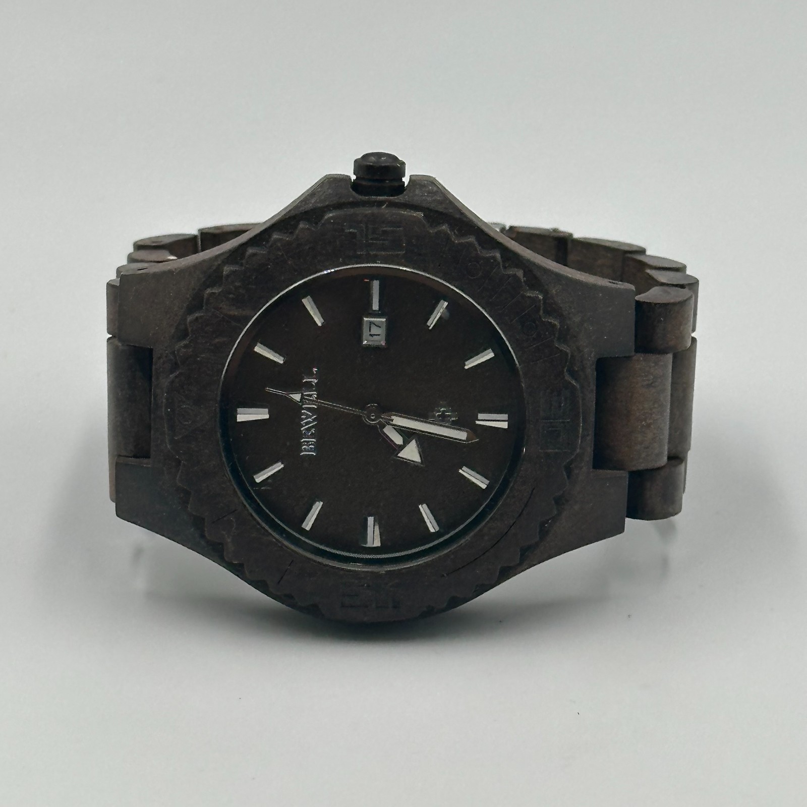 Bewell Thanatos Watch Men Dark Brown Wooden Date Window 47MM Dial New Battery