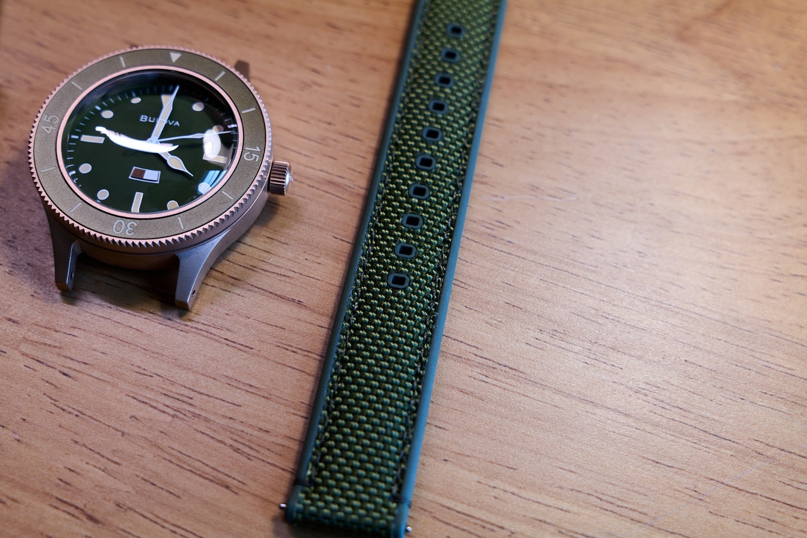 Bulova 98A324 MIL-SHIPS Bronze Auto 150th Anniversary Green Dial Sapphire 200MWR