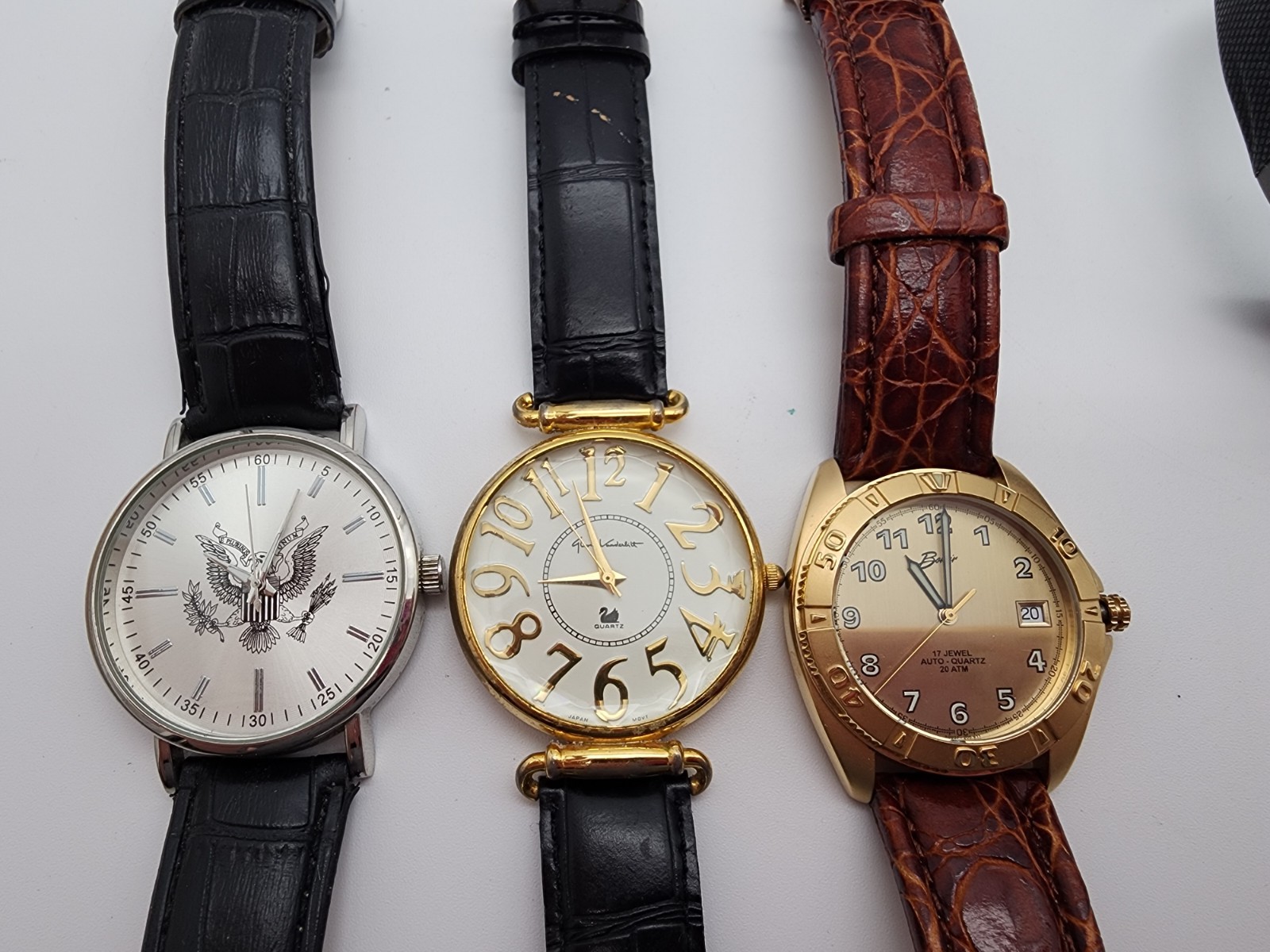 lot of 5 leather and rubber band Watches for Parts Or repair